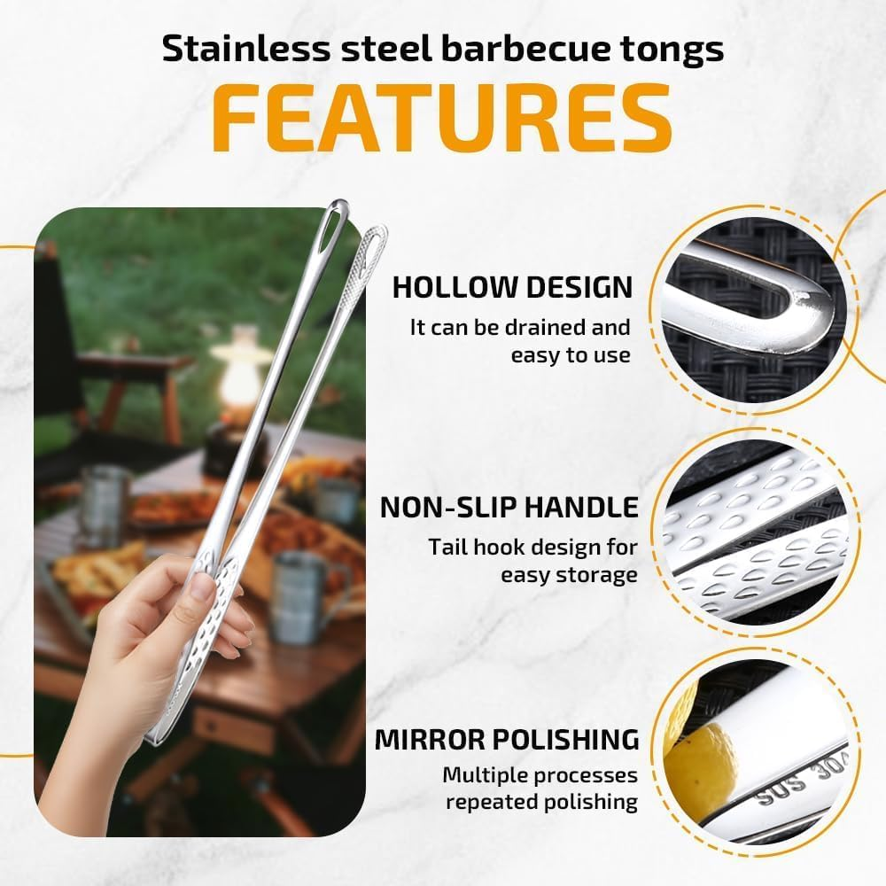 6 Pcs Grill Tongs， 11 Inches Stainless Steel Korean BBQ Grill Tongs Japanese Barbecue Tongs for Cooking Portable Kitchenware Home Outdoor Steak Salad Food (6) image number 5