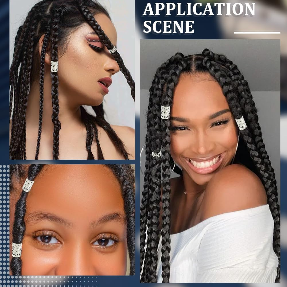 SUNNYCLUE Pack of 200 5 Styles Dreadlocks Beads Metal Cuffs Hair Braid Beads Silver Dreadlocks Braid Ring Coil Clips Adjustable Non-Penetrating Ear Cuffs round Tube Jewellery for Hair Braids Z
