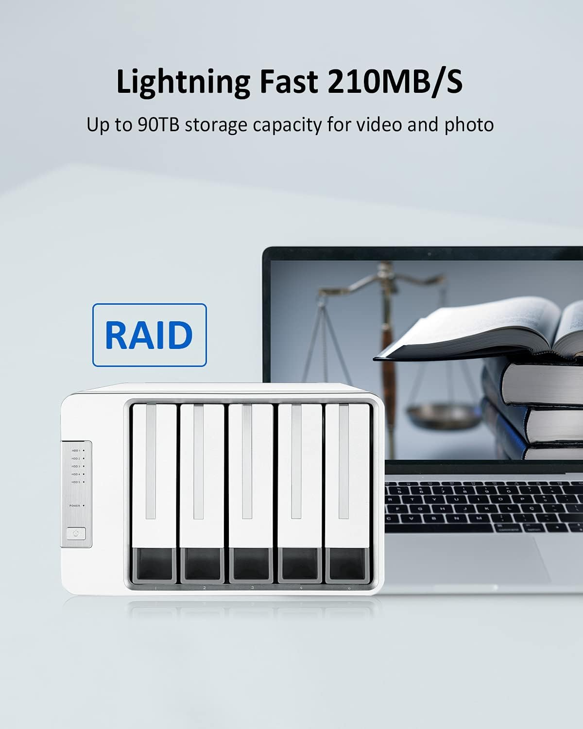 Terramaster D5-300 USB3.1 (Gen1) Type C 5-Bay External Hard Drive Enclosure Support RAID 5 Hard Disk RAID Storage (Diskless) image number 5