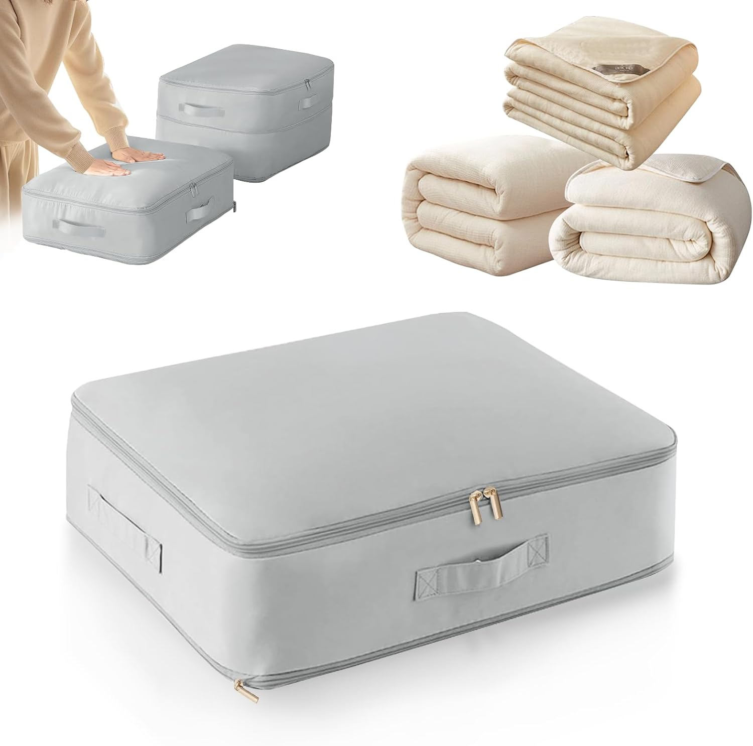 Eukyplace Clothes Storage of Ultra Space Saving Self, 2025 New Compression Packing Cubes, High-Grade Satin Clothes Storage for Bedding Quilts, Blankets, Duvets, Clothes, and Puffer Jackets (Grey)