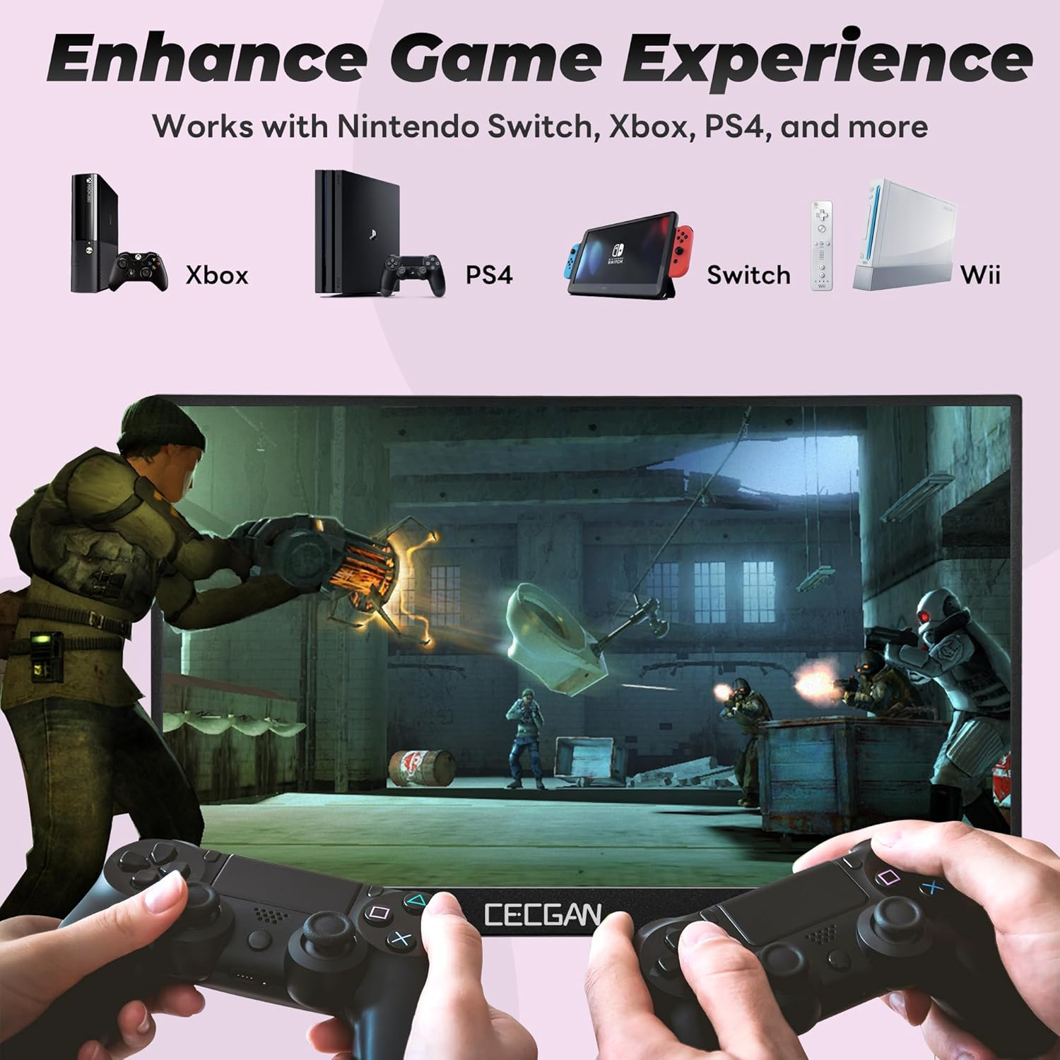 15.6 Inch Portable Monitor, 1080P FHD, Adjustable Angle Bracket, Protective Sleeve Bag, Dual USB-C & HDMI Second Monitor for Laptop, PC, Phone, Mac, Switch, HDR IPS Gaming Display, VESA Compatible. image number 5