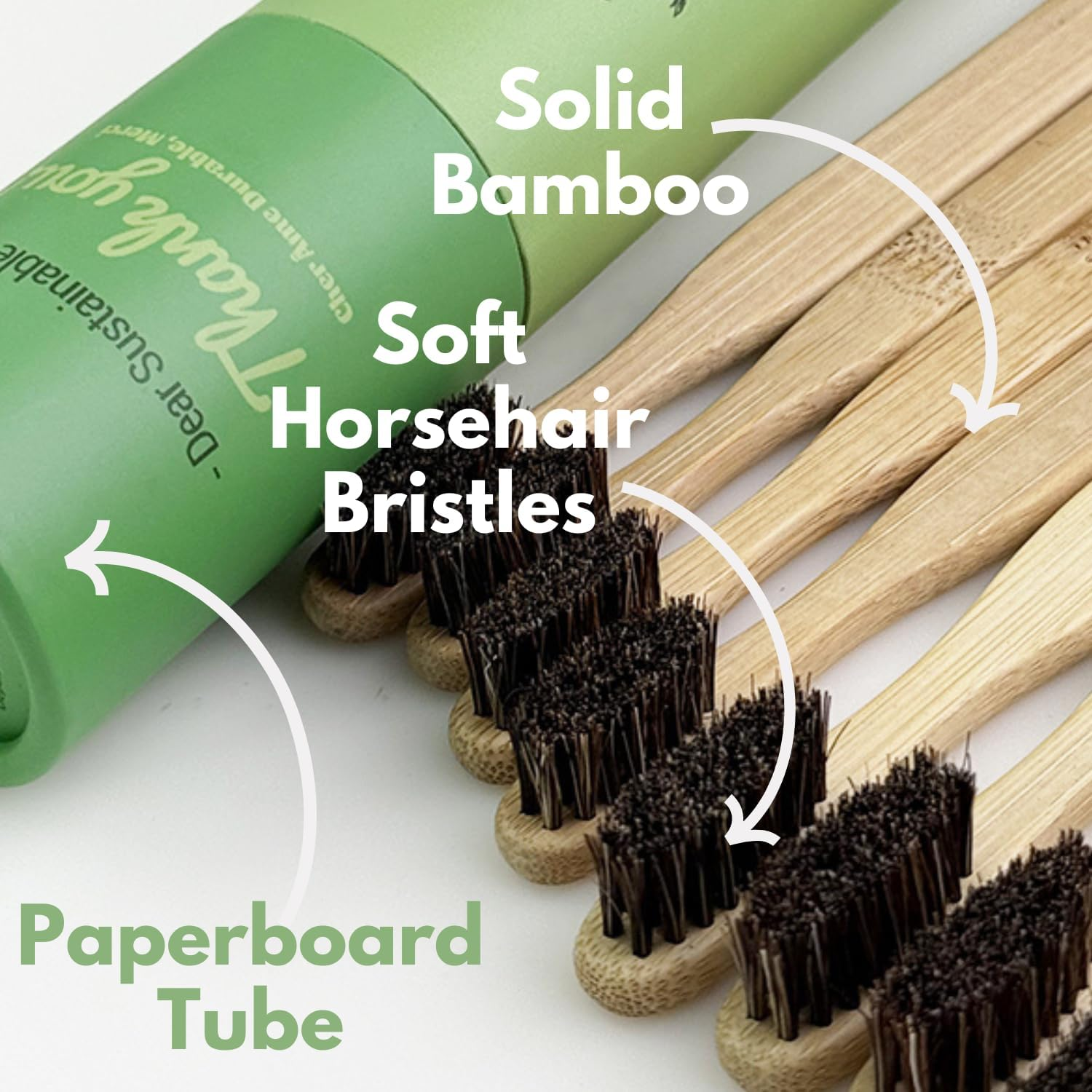 Gaia Guy Natural Bristle Bamboo Toothbrush Family Pack (NO Nylon - Horsehair ONLY) - Totally Compostable & Biodegradable Horse Hair Bristle and Bamboo Toothbrushes - Zero Waste - 4 Kids and 4 Adults