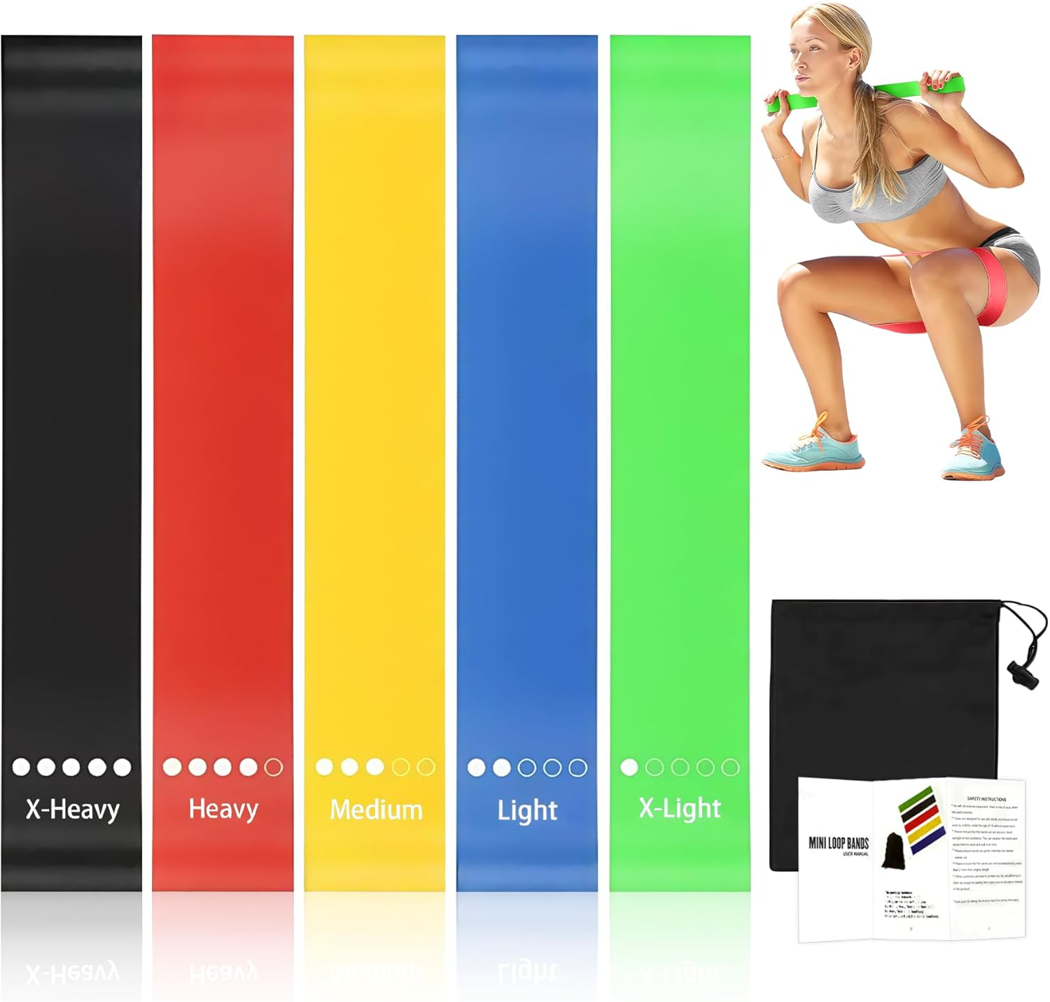 5-Piece Resistance Bands Set - 4 Levels of Resistance for Gym & Home Workouts | Exercise & Fitness Equipment