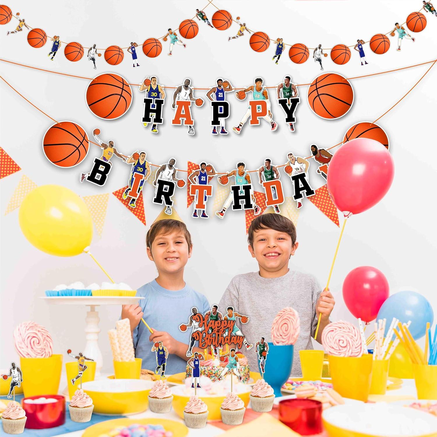Basketball Theme Birthday Party Supplies &ndash; Sports Party Decorations for Kids, Basketball Cake Toppers, Balloons, Plates & More for Basketball Fans image number 3