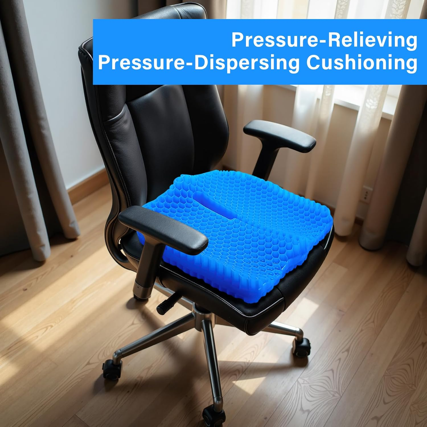Bilbear Thicker Gel Seat Cushion,Large Gel Cushion for Office Chair,Breathable Chair Seat Pad,Pressure Relief Pad for Wheelchair&zwnj;,Car,Home & Kayaks (Blue)