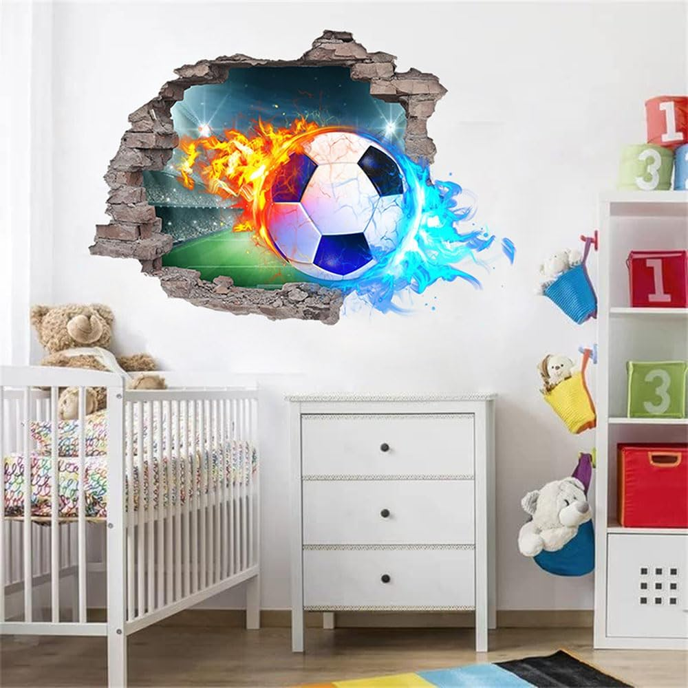 Sports Wall Stickers, Soccer Wall Stickers, 3D Soccer Wall Decal for Living Room, Bedroom, Kids Room, Home Decoration (T0206)