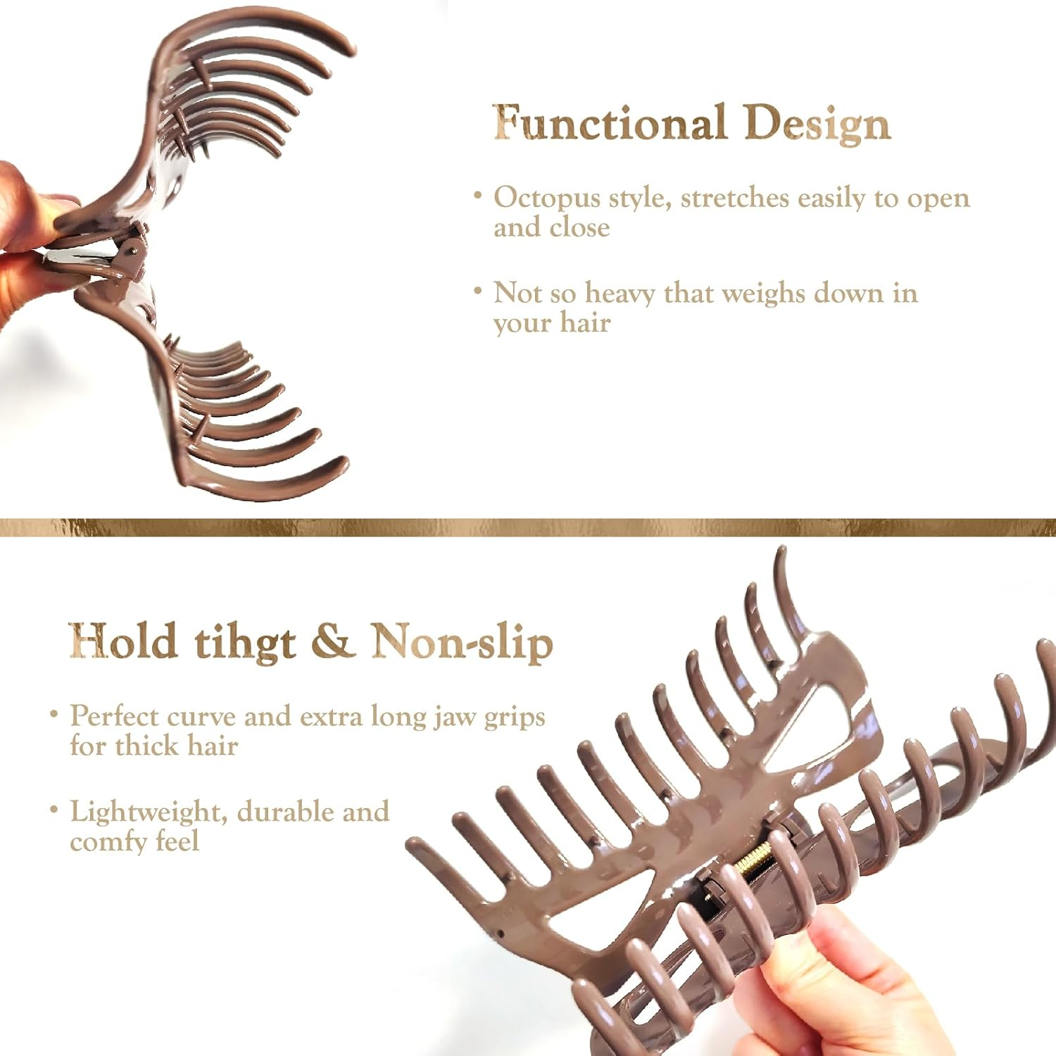 5.5&rdquo; Large Mello Claw Clips for Long Thick Hair, Silicone Flexible Hair Clips for Women, Soft Jaw Clips (Latte-4Pcs) image number 2