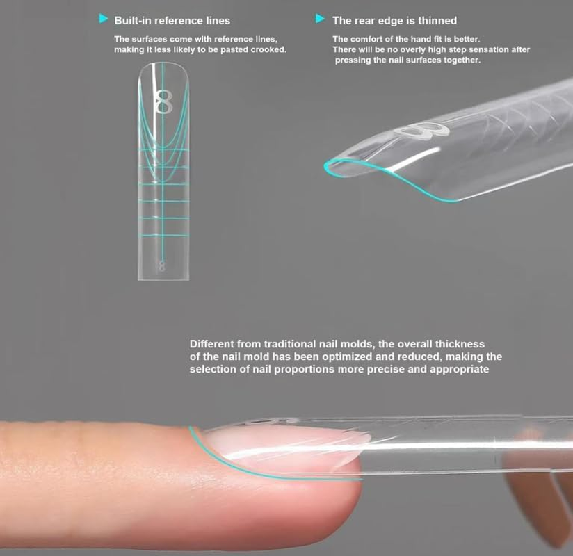 240PCS Sandwich Nail Form, Nail Forms for Gel Nails Extension, Professional Gel Nails Extension Forms Duals-Sided, Reusable Acrylic Molds Quick Building for Diys Art (Oval) - Trapezoidal image number 2