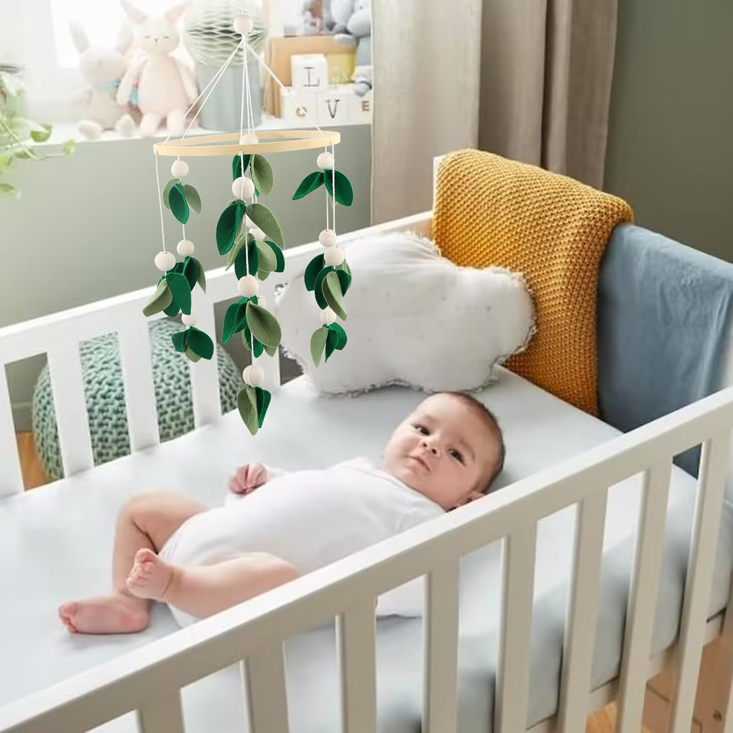 Baby Bed Bell, Mobile Baby Wooden Wind Chime Decor, Baby Bed Decoration, 3D Leaves Wooden Children'S Room Hanging Bed Bell, Wooden Ornament Gift for Baby Girls Boys image number 6