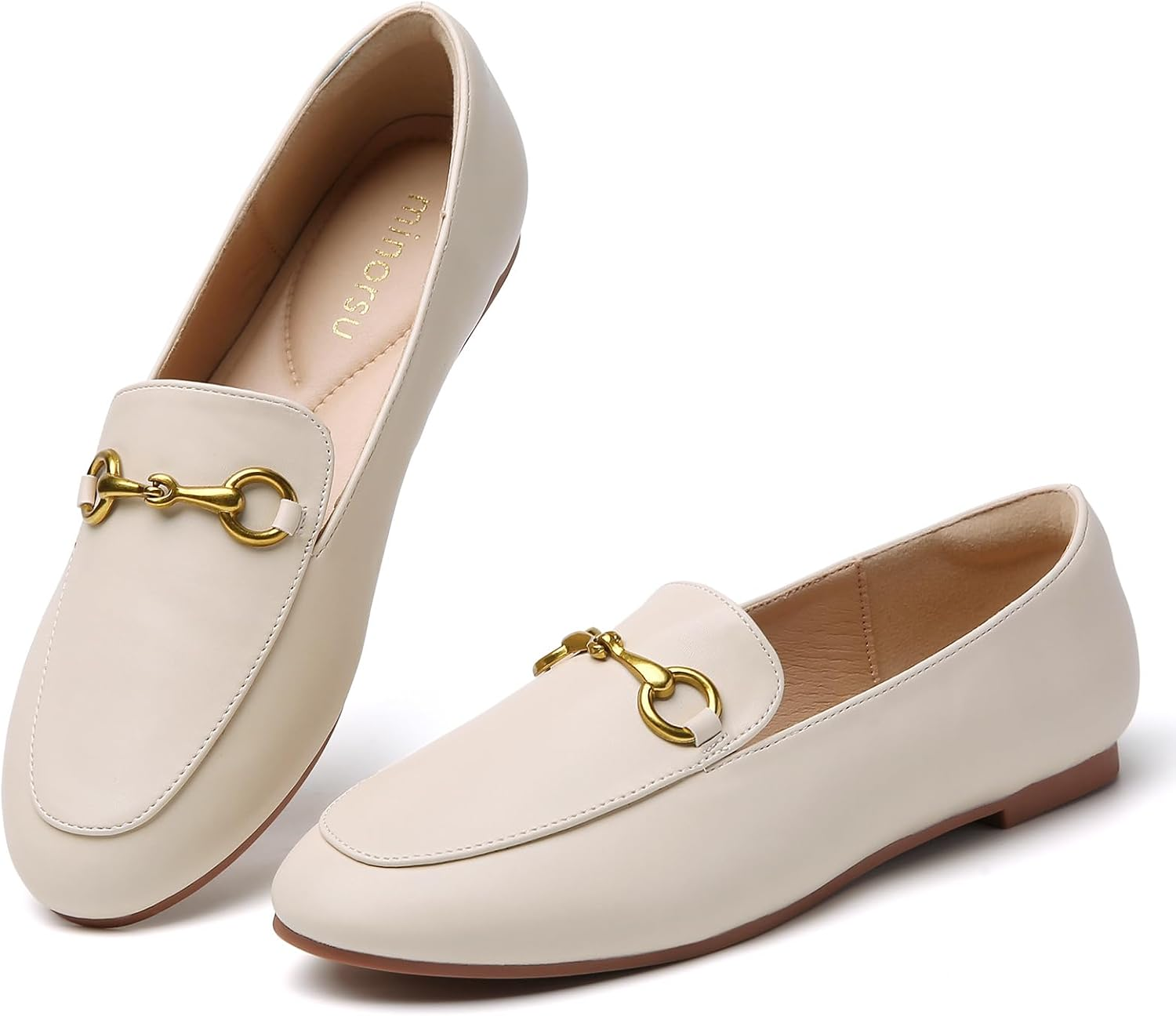 Minorsu Buckle Loafers for Women Slip on round Toe Dress Flats Business Casual Work Driving Shoes