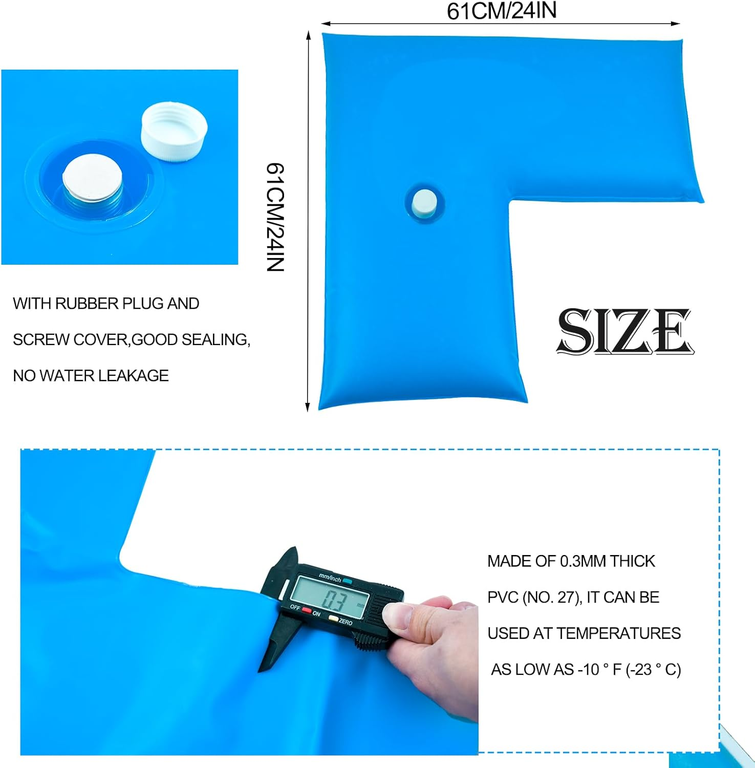 4Pcs Water Bags for Pool Cover Inground, Leakproof Corner Water Tubes 0.4Mm PVC Heavy Duty Pool Cover Weights Weather Resistant Pool Closing Winterizing Kit for Keep Pool Cover in Place 24&Prime;L &times; 24&Prime;W image number 3