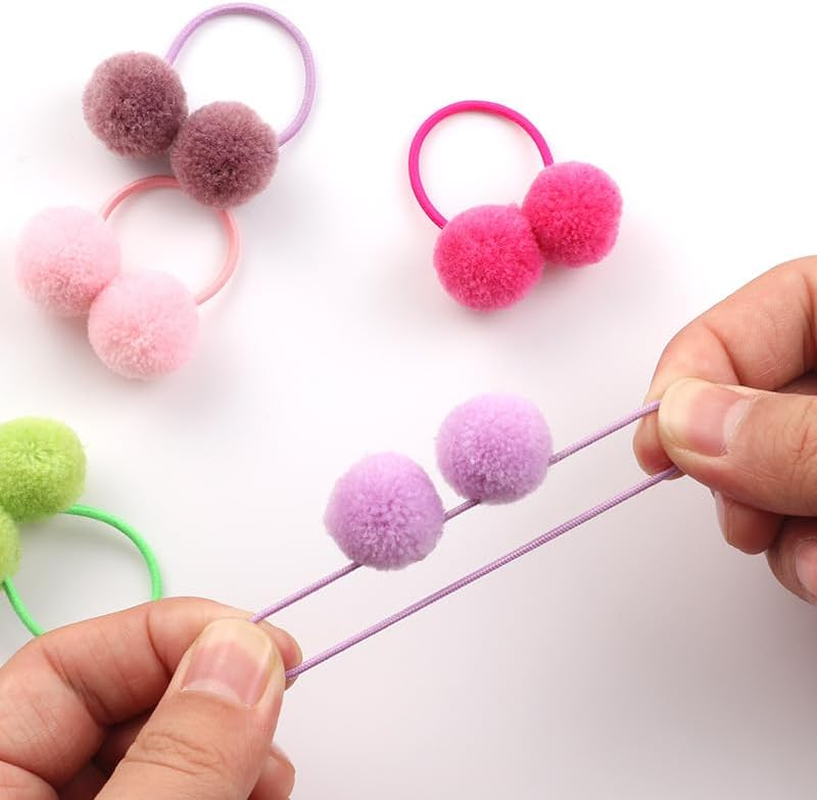 JOVALA 10PCS Small Fluffy Plush Ball Hair Ties Multicolor Pom Hair Ties Elastic Ponytail Holders Fur Ball Rubber Bands Hair Accessories for Baby Girls Infants Toddlers Kids Children image number 4