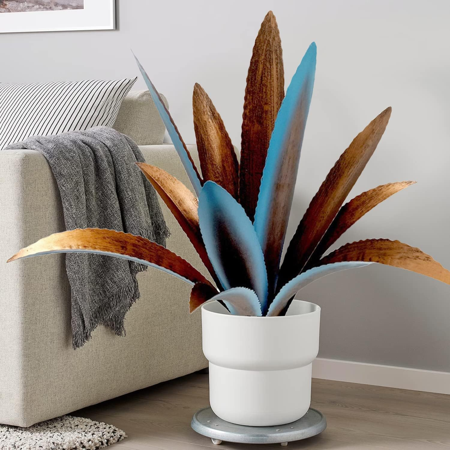 DIY Metal Agave Plant Art Yard Tequila Art Sculpture, Tequila Rustic Garden Sculpture Statue Outdoor Decor,Agave Metal Plants for Yard, Garden Lawn Ornaments (12 Leaves -Blue) image number 5