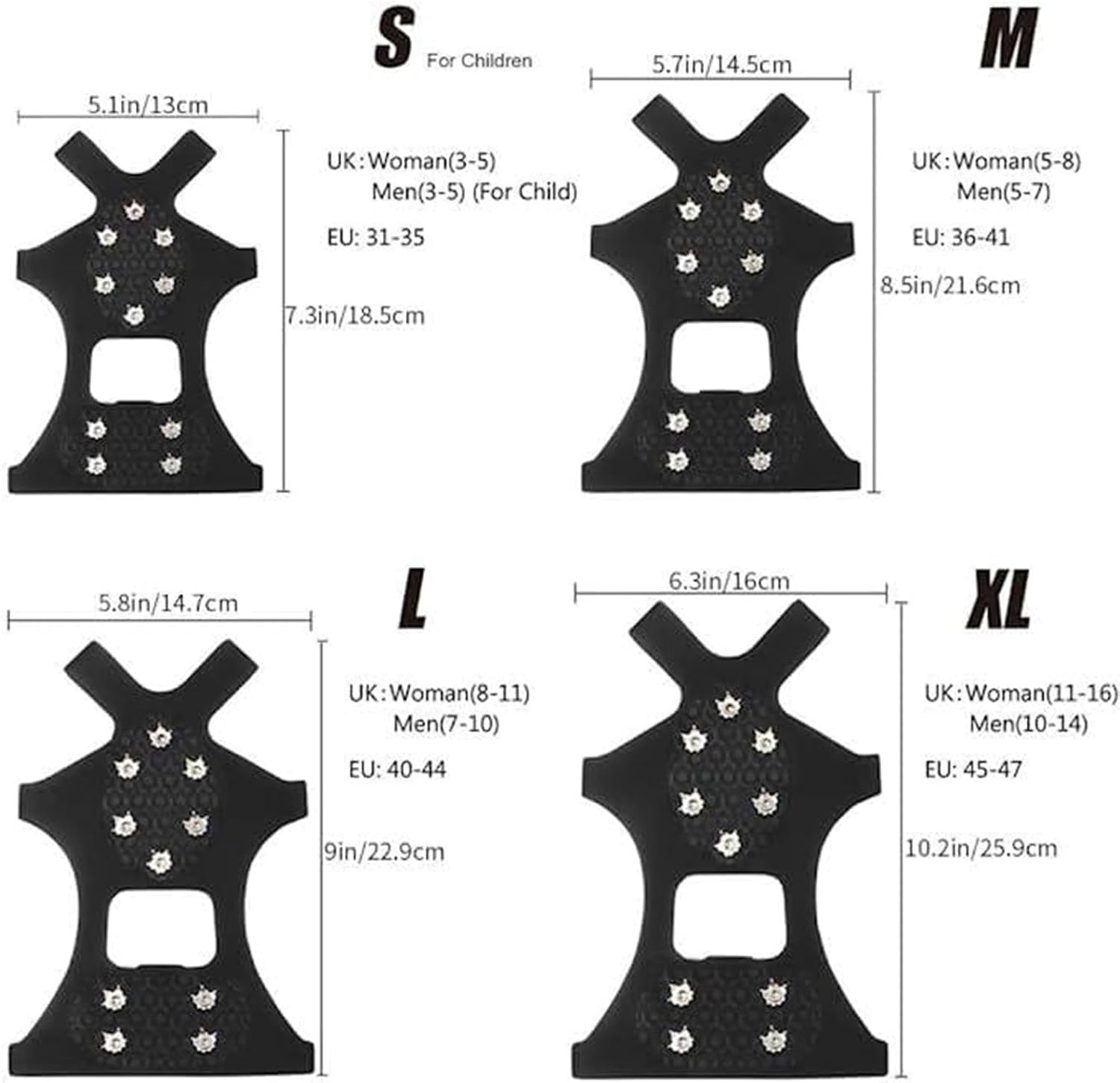 ZSNZCTX Ice Cleats Crampons, 2Pcs Ice Snow Traction Cleats Grippers Steel Rubber Spikes for Walking Climbing Hiking Fishing Outdoor, 21Cm*14Cm, Black image number 3
