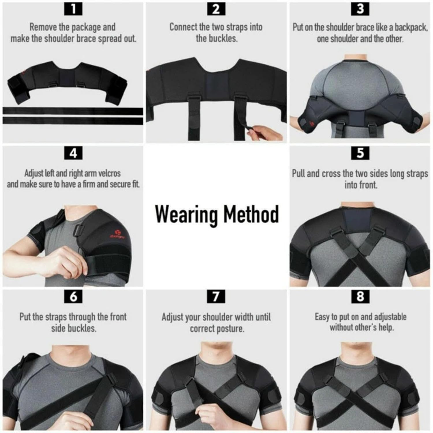 Shoulder Brace Adjustable Men Women,Shoulder Support Brace，Shoulder Support Brace for Both Shoulders, Shoulder Support Double Bandage Crossover Straps for Pain Relief & Injury Preventio image number 4