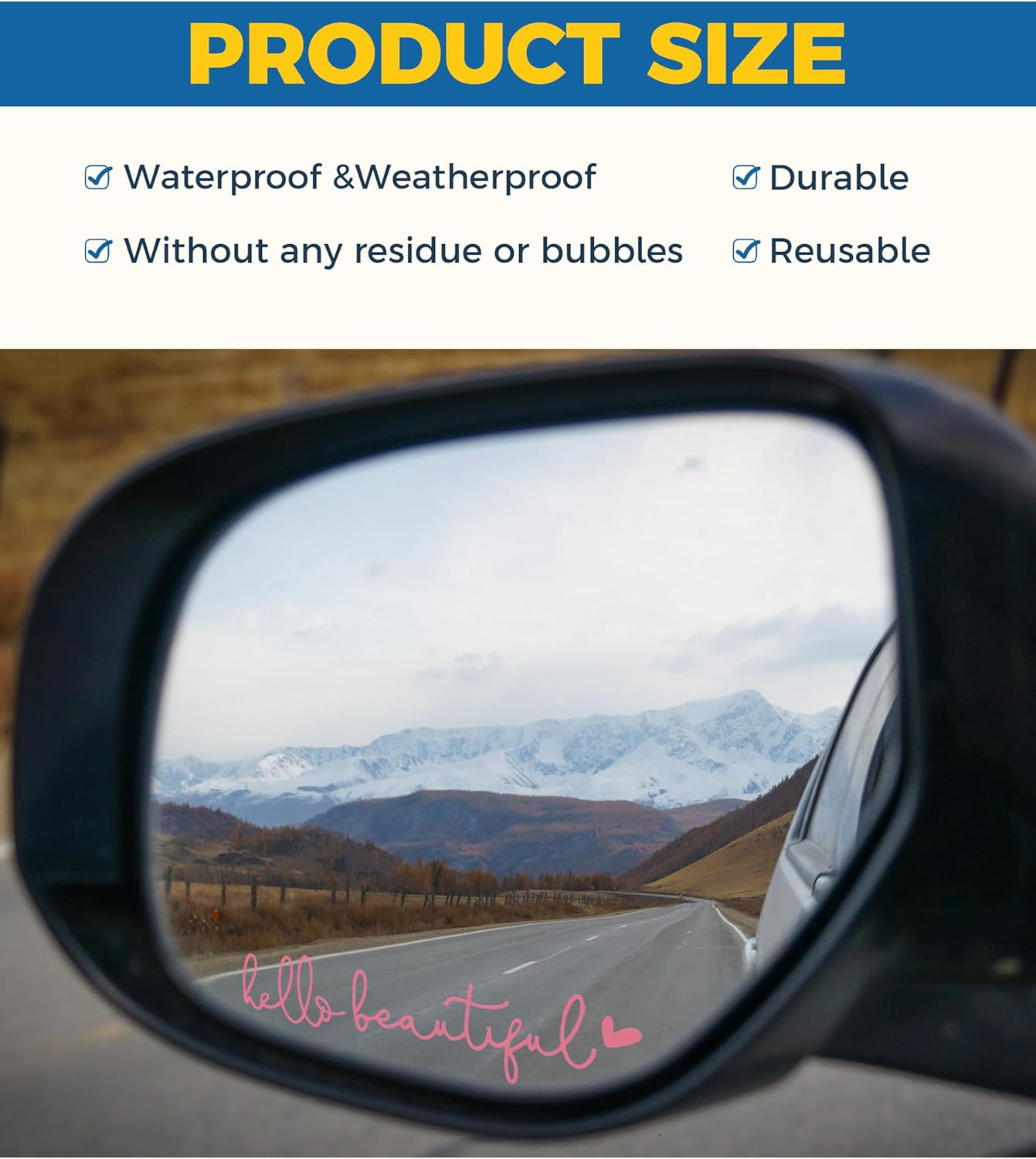 Car Decals,Car Window Decals,Decals for Vehicles,Car Accessories Car Window Stickers,Self Affirmations Decal,Hello Beautiful Mirror Decal,Rear View Mirror Sticker,Car Stickers for Women (Pink) - Pink image number 3