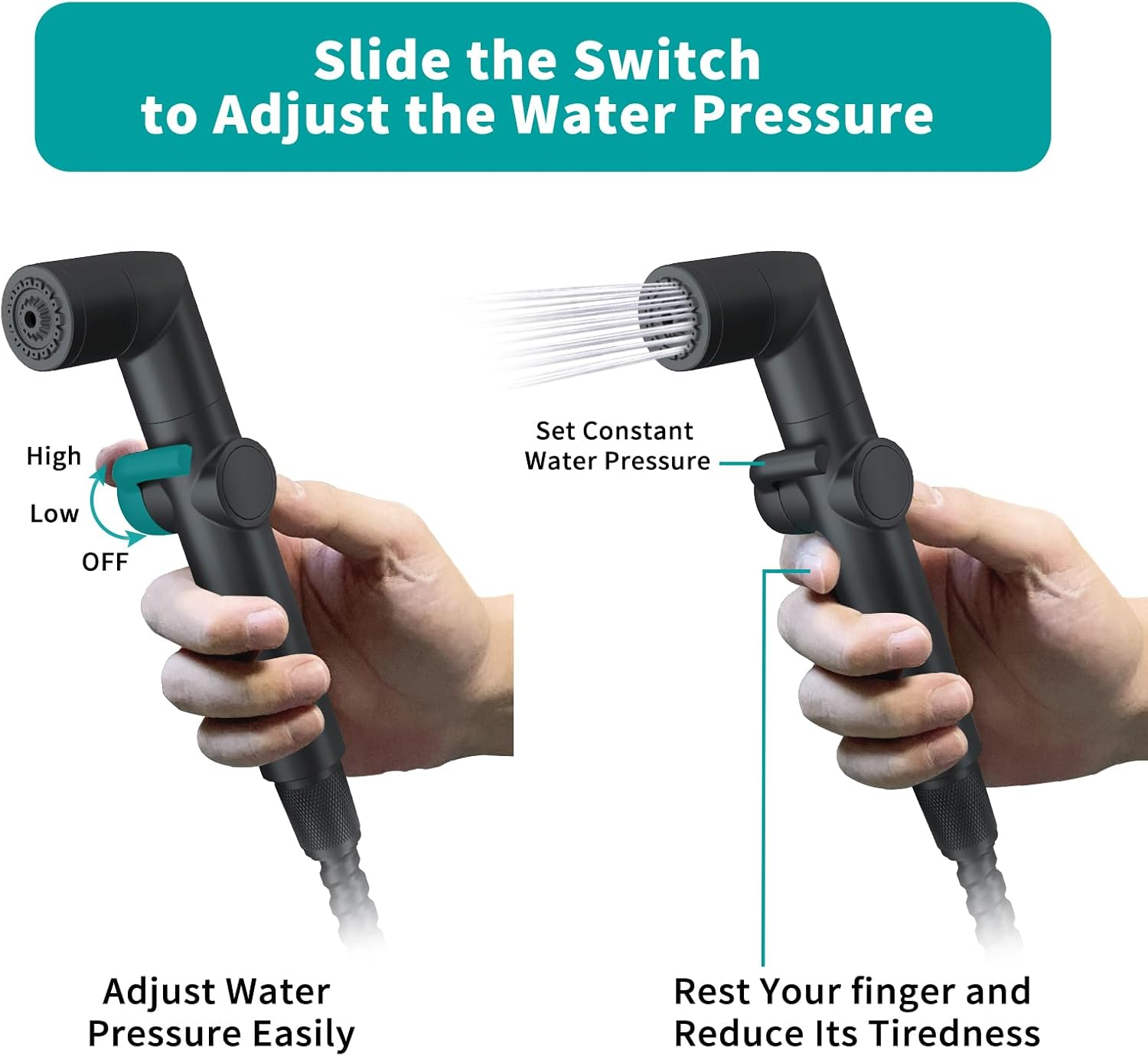 MIAOHUI Handheld Bidet Sprayer for Toilet, Muslim Shower, Cloth Diaper Sprayer, Health Faucet, Bum Gun with Hose and Holder, Wall or Tank Mount (Black)