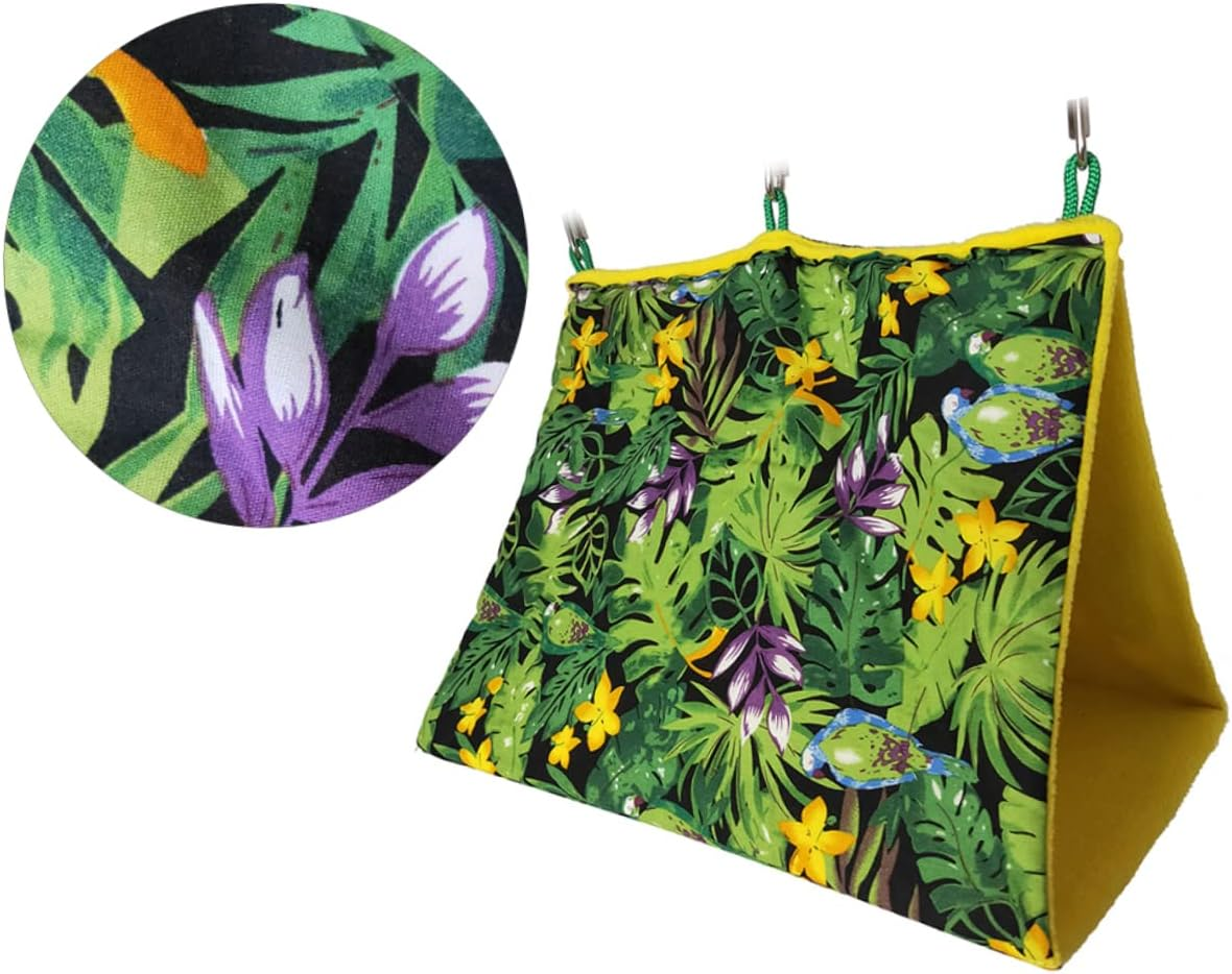 ERINGOGO Nest Hammock XL Tropical Print Parrot Sleeping Bed for Birds Comfortable Hanging for Canaries Larks and More Green image number 4
