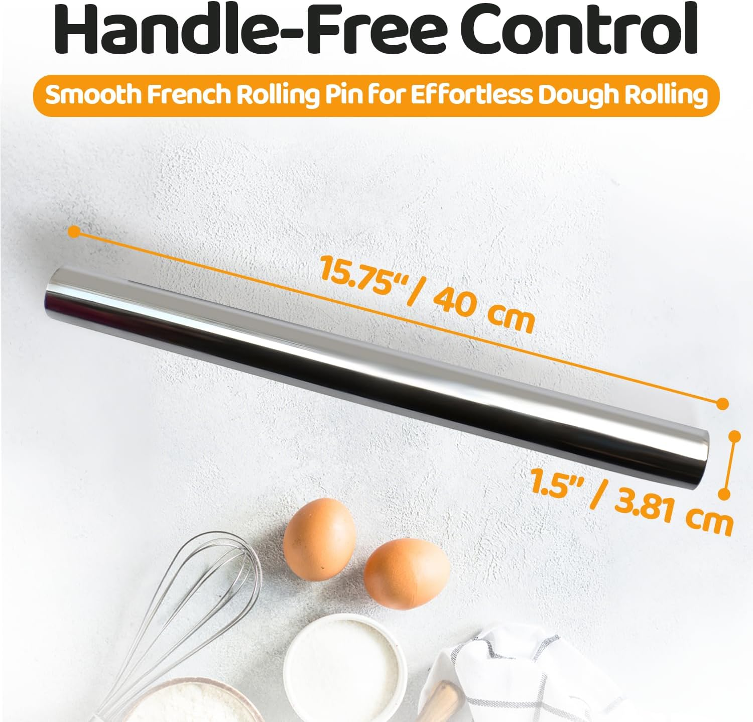 Stainless Steel Rolling Pin for Baking &ndash; Heavy-Duty Dough Rolling Pin for Pizza, Cookies & Pastry | Non-Stick, Easy to Clean, Kitchen Essential image number 6