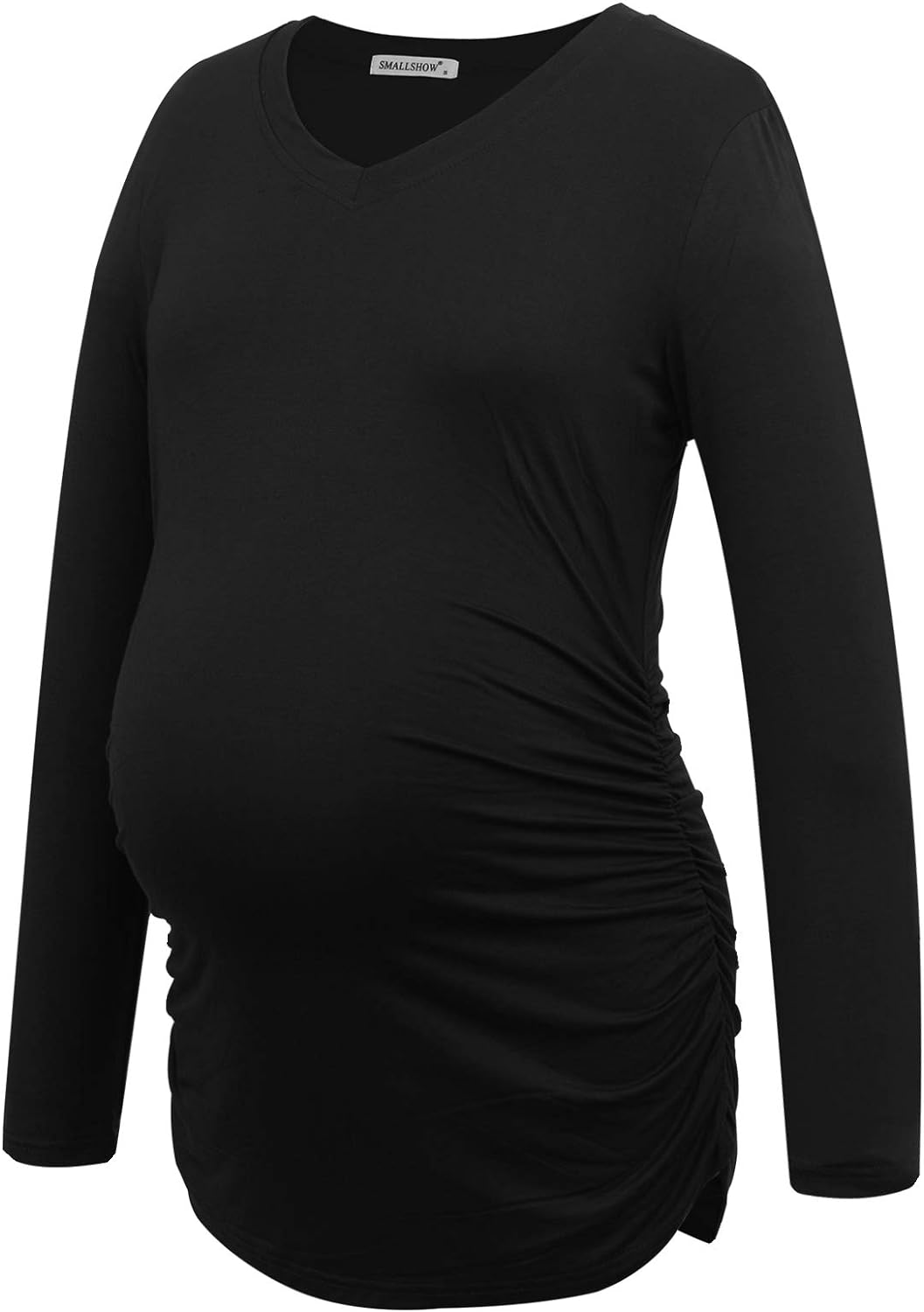 Smallshow Women'S V-Neck Maternity Shirt Clothes Long Sleeve Ruched Pregnancy Top image number 5