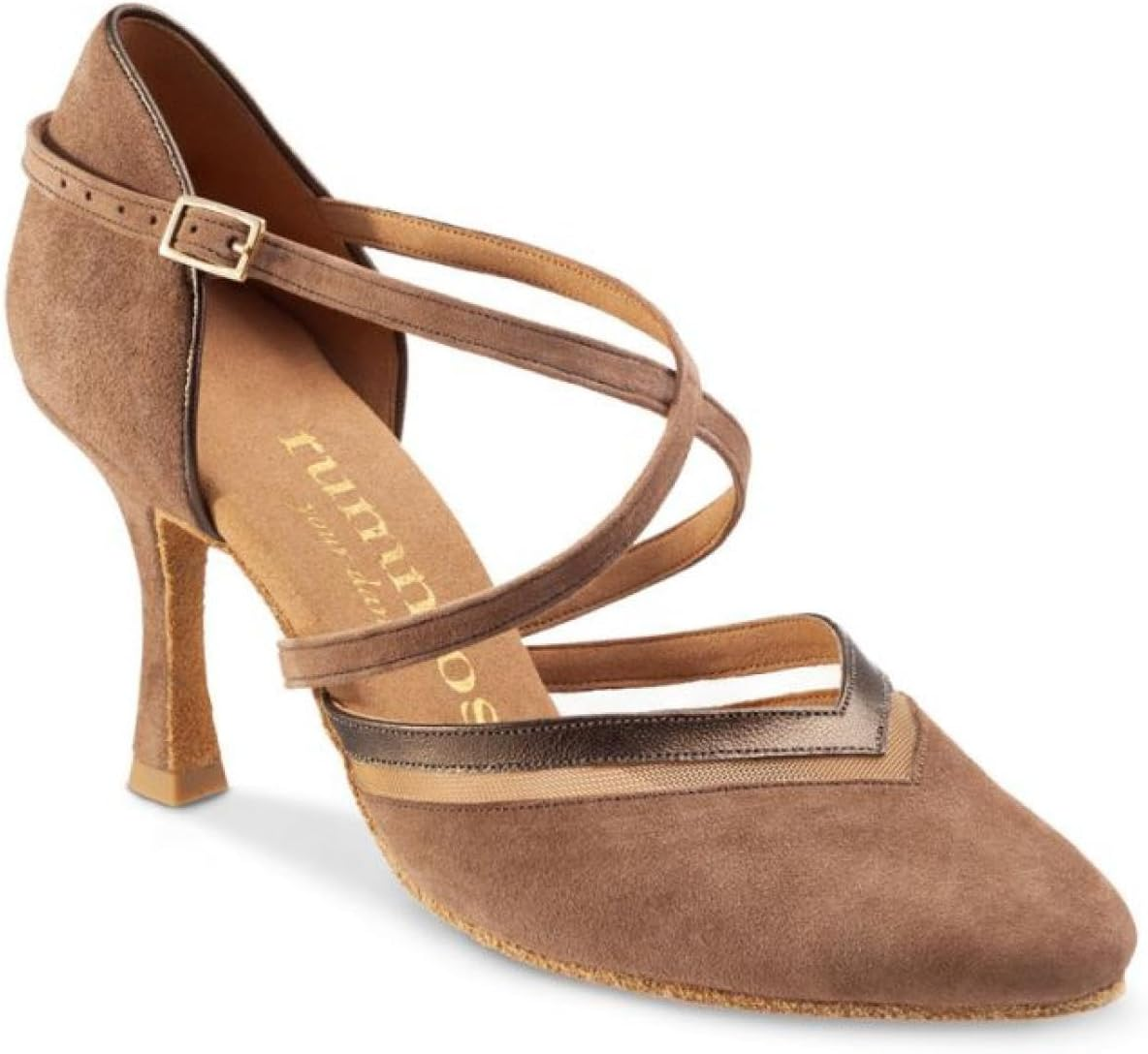 Rummos Women'S Dance Shoes R450 - Nubuck/Leather Taupe/Bronze Metal - Medium (Normal) - 6 Cm Flare Heel - Made in Portugal
