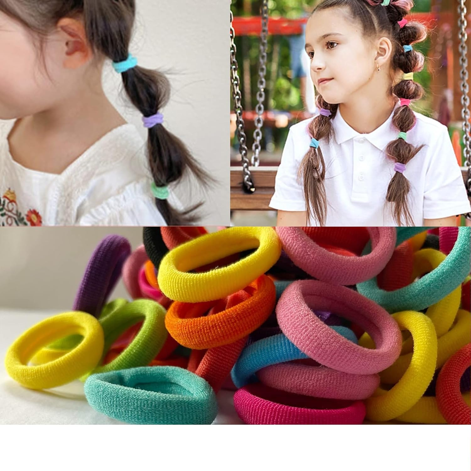 4 Textures Baby Hair Ties Seamless, Seamless Cotton Toddler Hair Ties,Seamless Cotton Ponytail Holders for Kids, Women,0.8In Soft & Stretchy Hair Bands, No Damage, Easy off Tiny Scrunchies(300Pcs) image number 6