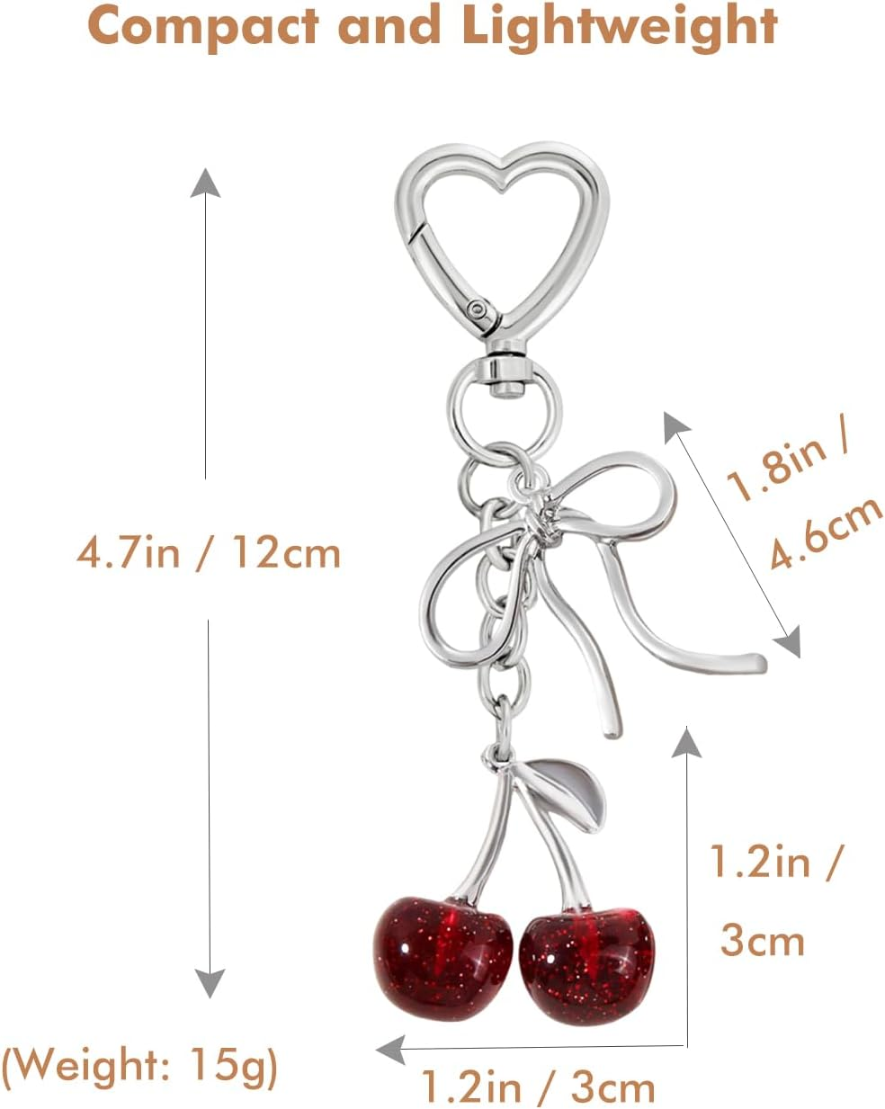 Cherry Keychain Cute Cherry Bag Charm Bow Keychain for Women Bag Keys Backpack Decor - Gold Pink B image number 4