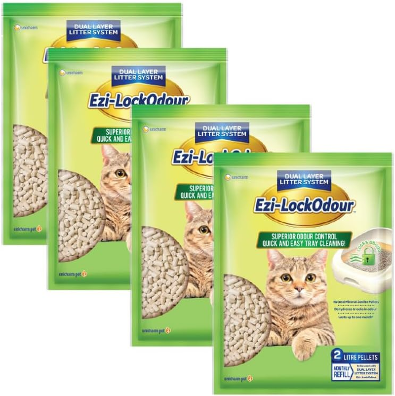 4 X Ezi-Lockodour Natural Mineral Zeolite Cat Litter Pellets 2 Kg 4 Pack
