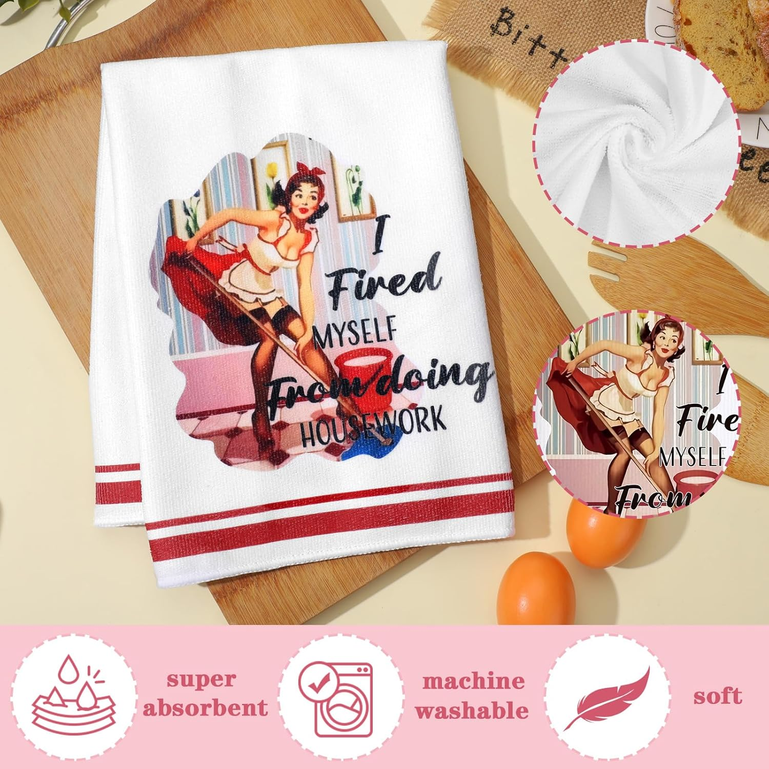 Vitalcozy 6 Pcs Funny Kitchen Towel Set Funny Housewife Dish Towel Farmhouse Rustic Bath Hand Towel for Holiday Christmas Bathroom Gift, 24 X 16 Inches image number 6