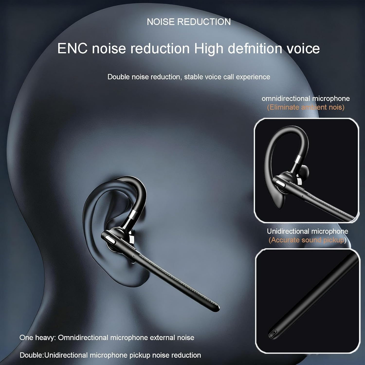 Bluetooth Headset, Wireless Bluetooth 5.4 Earpiece Single-Ear Headset Hands-Free Earphones,In Mic with Charging Case,Dualable Hands-Free Headphones with Built-In Mic for Work Trucker Office Meeting image number 2