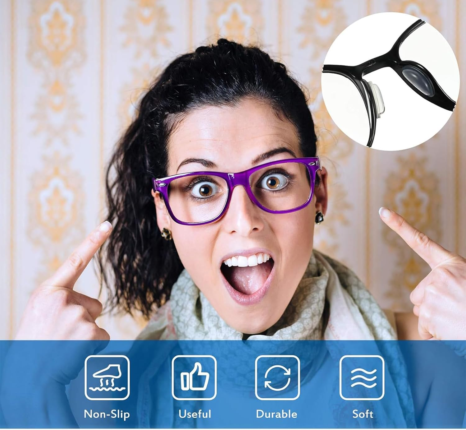 Itadaku 20 Pairs Silicone Anti-Slip Glasses Nose Pads, Soft and Thick Adhesive Nose Grips with Air Bag for Eyeglasses, Sunglasses, and Reading Glasses (White & Black) image number 3