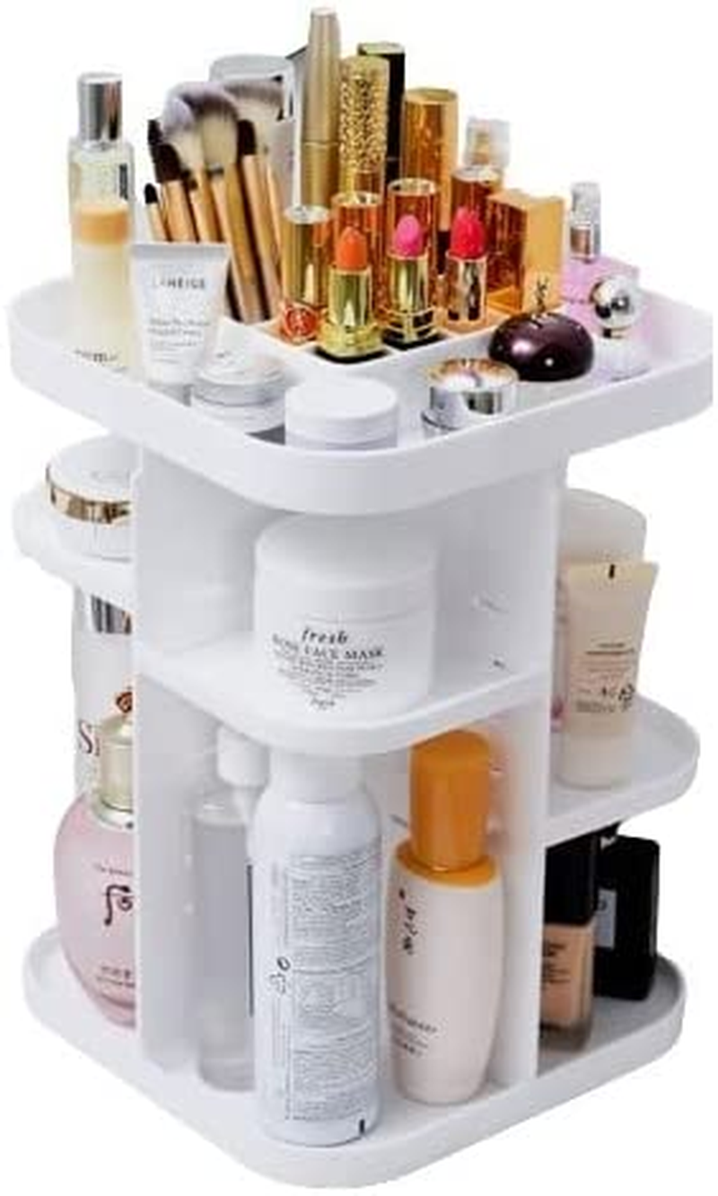 CARLA HOME 360 Rotating Makeup Organizer, DIY Adjustable Bathroom Makeup Carousel Spinning Holder Rack, Large Capacity Cosmetics Storage Box Vanity Shelf Countertop, Lipsticks (White) image number 1