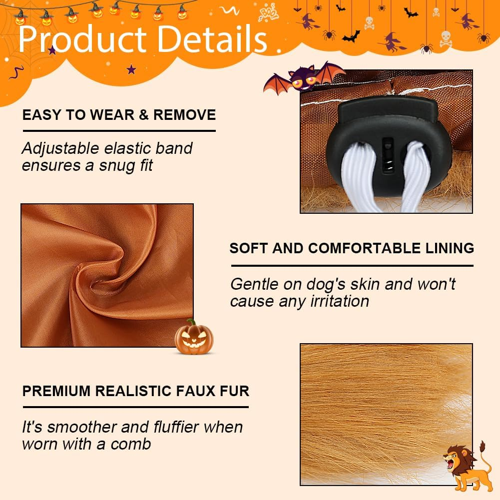 Lion Mane, Adjustable Pet Costume with Ears for Dog image number 6