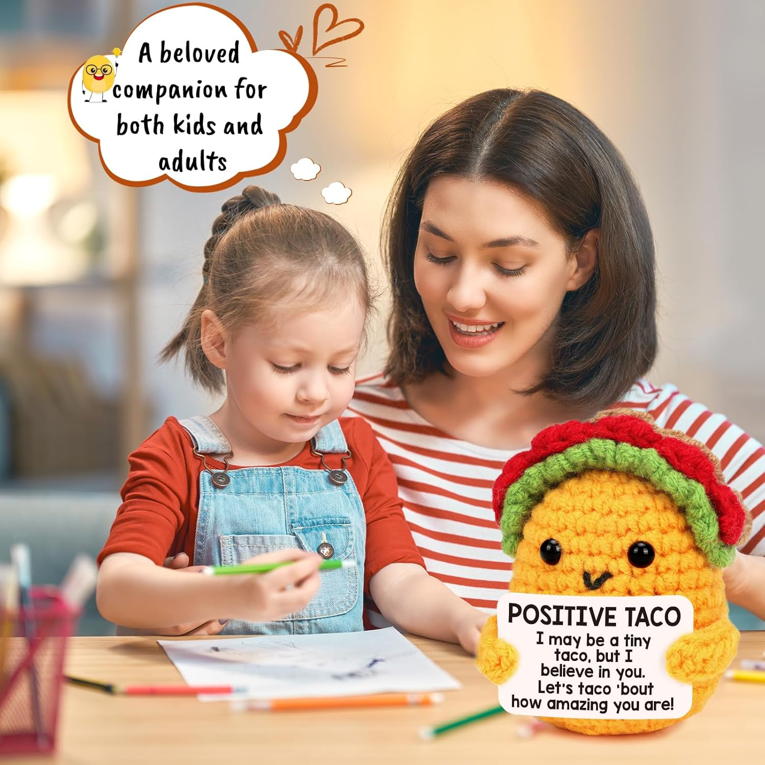 Tusuqing Mini Positive Crochet Taco Emotional Inspirational Support Christmas Small Gifts for Women Birthday Gifts, Handmade Knitted Crochet Animals Christmas Stocking Stuff Idea Cute Taco Desk Decor