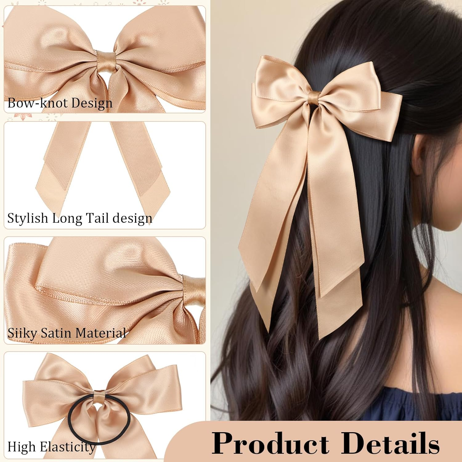 KFHENSOMR Bow Hair Ties 6 Pcs Colorful Hair Ties with Bows Satin Hairs Ribbon Scrunchies Elastic Hairs Bows for Women Ponytail Holder Cute Ribbons Bow Scrunchies Accessories for Women image number 5