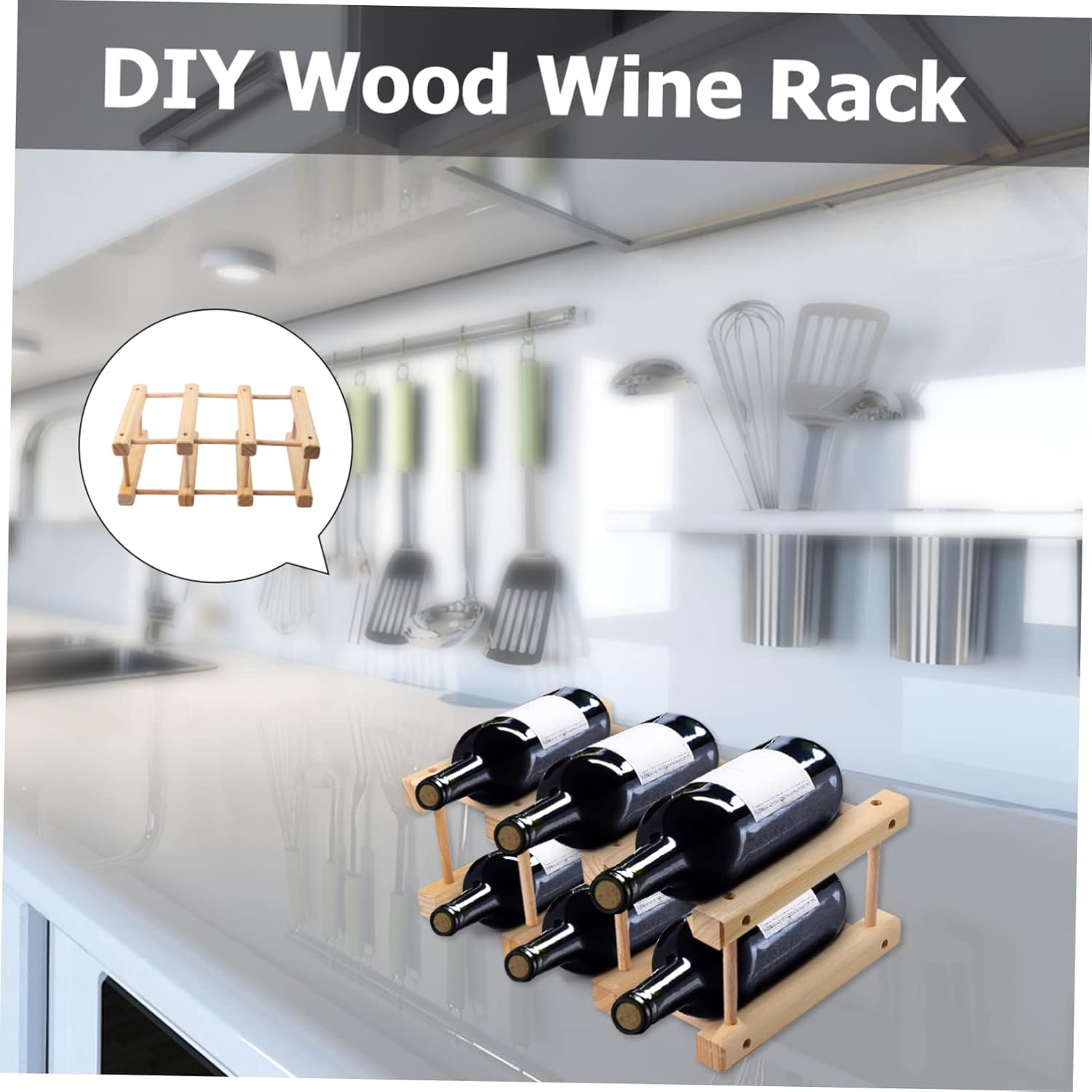 KICHOUSE Solid Wood Wine Bottle Rack Home DIY Wine Storage Rack Wooden Holders for Kitchen Shelf Bottle Display for Kitchen Storage Organisation Pantry image number 1
