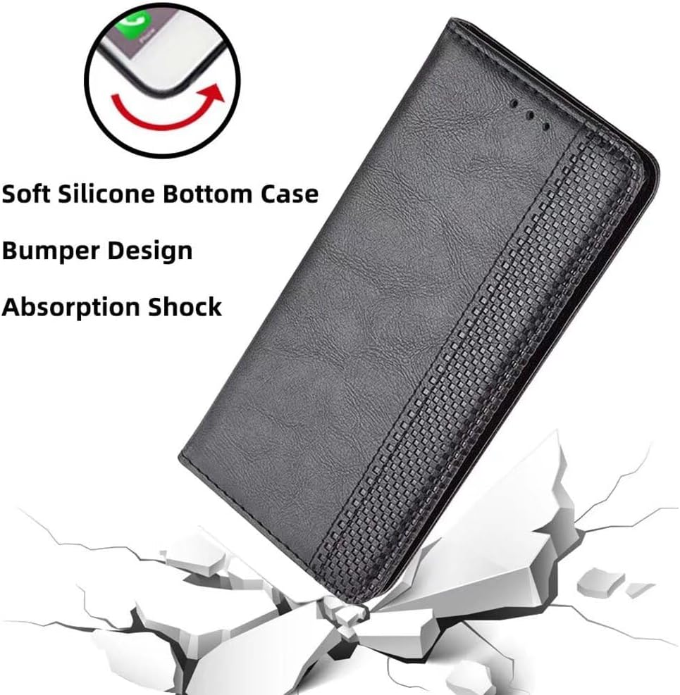 SEAHAI Leather Folio Case for Nothing Phone (3A), Premium PU Wallet Cover with Credit Card Pocket/Cash Slots/Support Kickstand, Flip Magnetic Automatic Adsorption Shell - Black image number 6