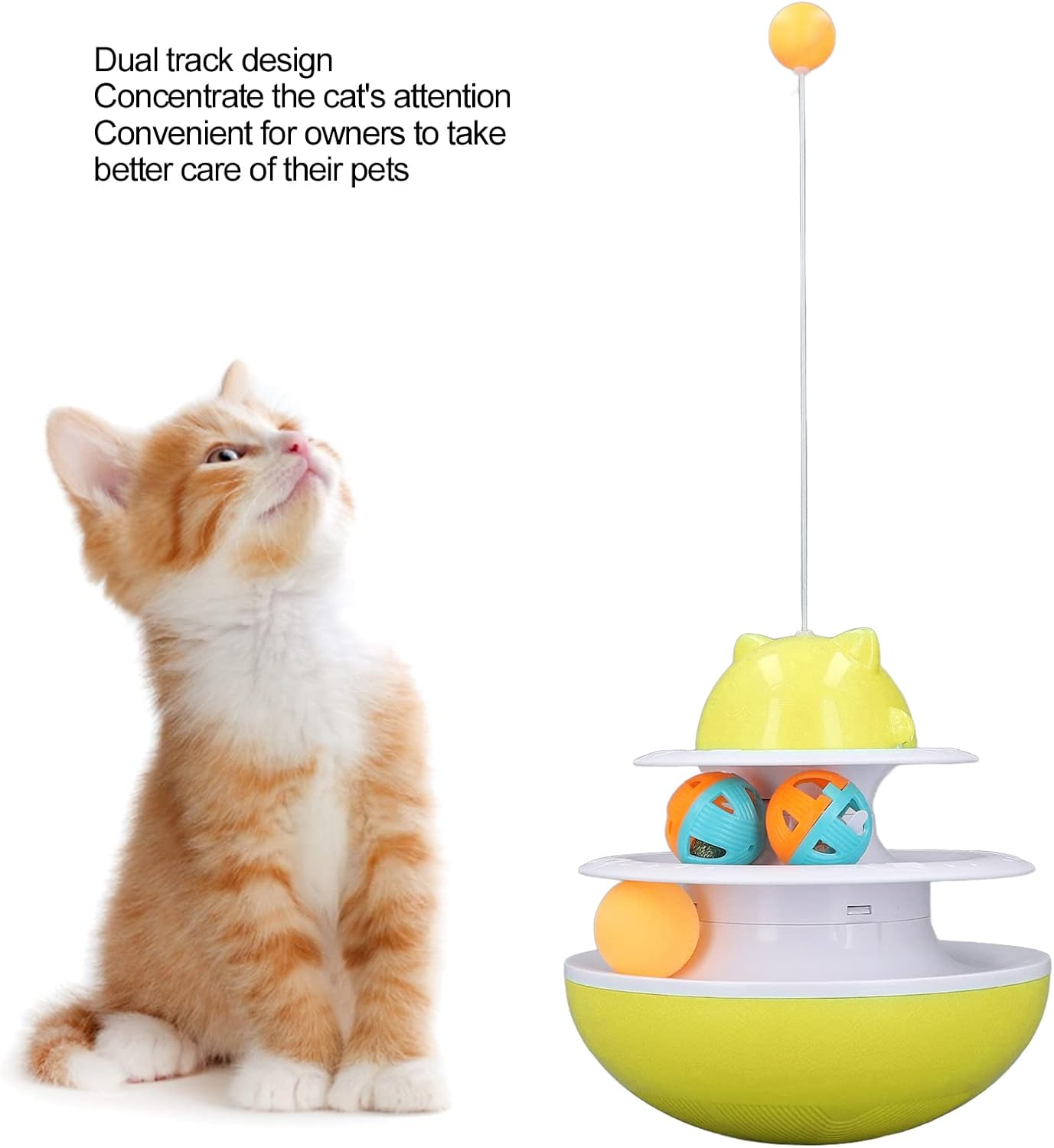 Cat Turntable Toy, 2 Level Interactive Exercise Kitten Track Tower Puzzle Toy with Colorful Rolling Ball, Fun Physical Exercise Kitten Toys Cat Interactive Toy for Cat Kitten - Lake Blue image number 3