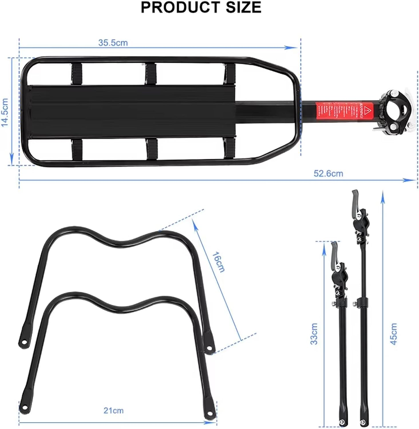 Bicycle Pannier Rack Adjustable Bicycle Rack with Reflector Aluminium Pannier Rack Touring Pannier Rack Load 100 Kg Black image number 5
