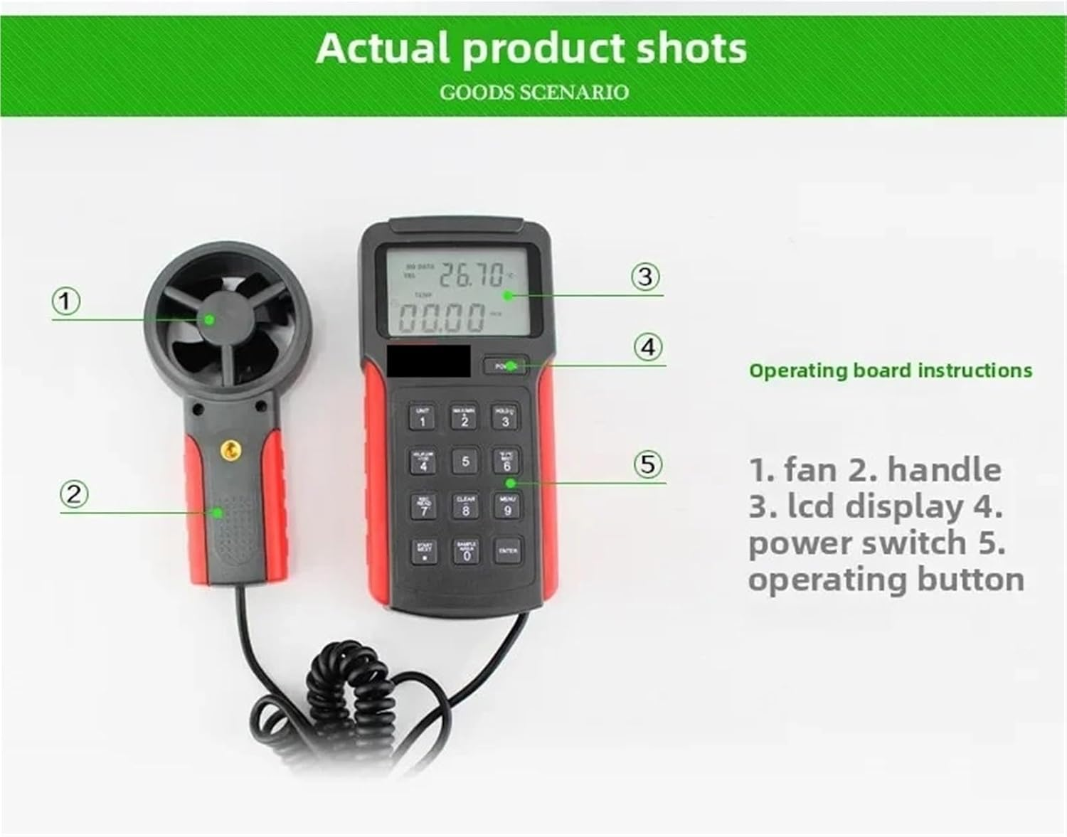 Anemometer with Switch LCD Backlight USB Data Transfer Wind Speed Unit image number 2
