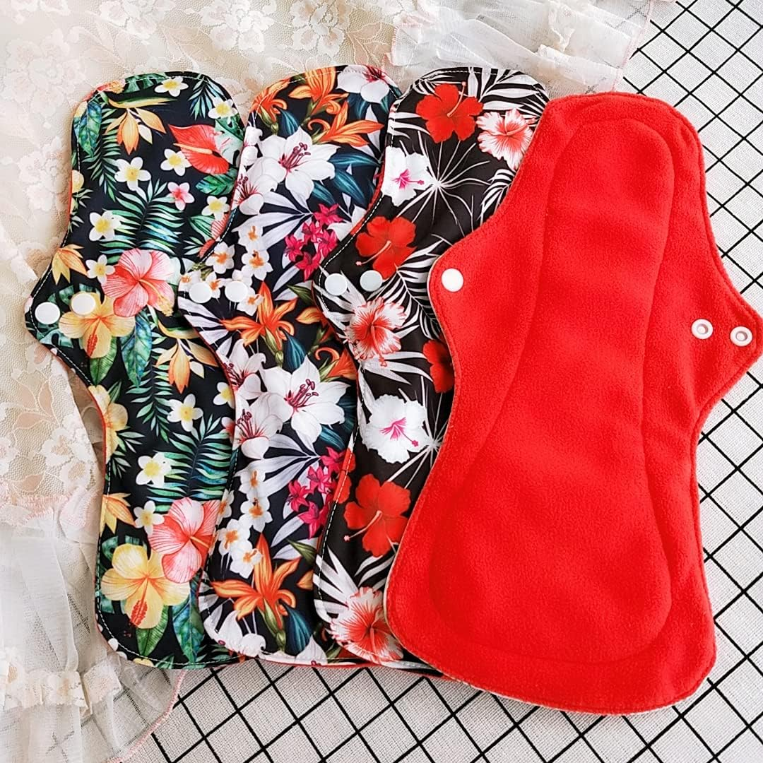 6Pcs Resuable Waterproof Menstrual Pad Sets Including 1Pc Mini Wet Bag and 5Pcs Heavy Flow Red Color Microfleece Stay Dry Menstrual Pads Mama Cloth Sanitary Napkins&hellip; image number 1