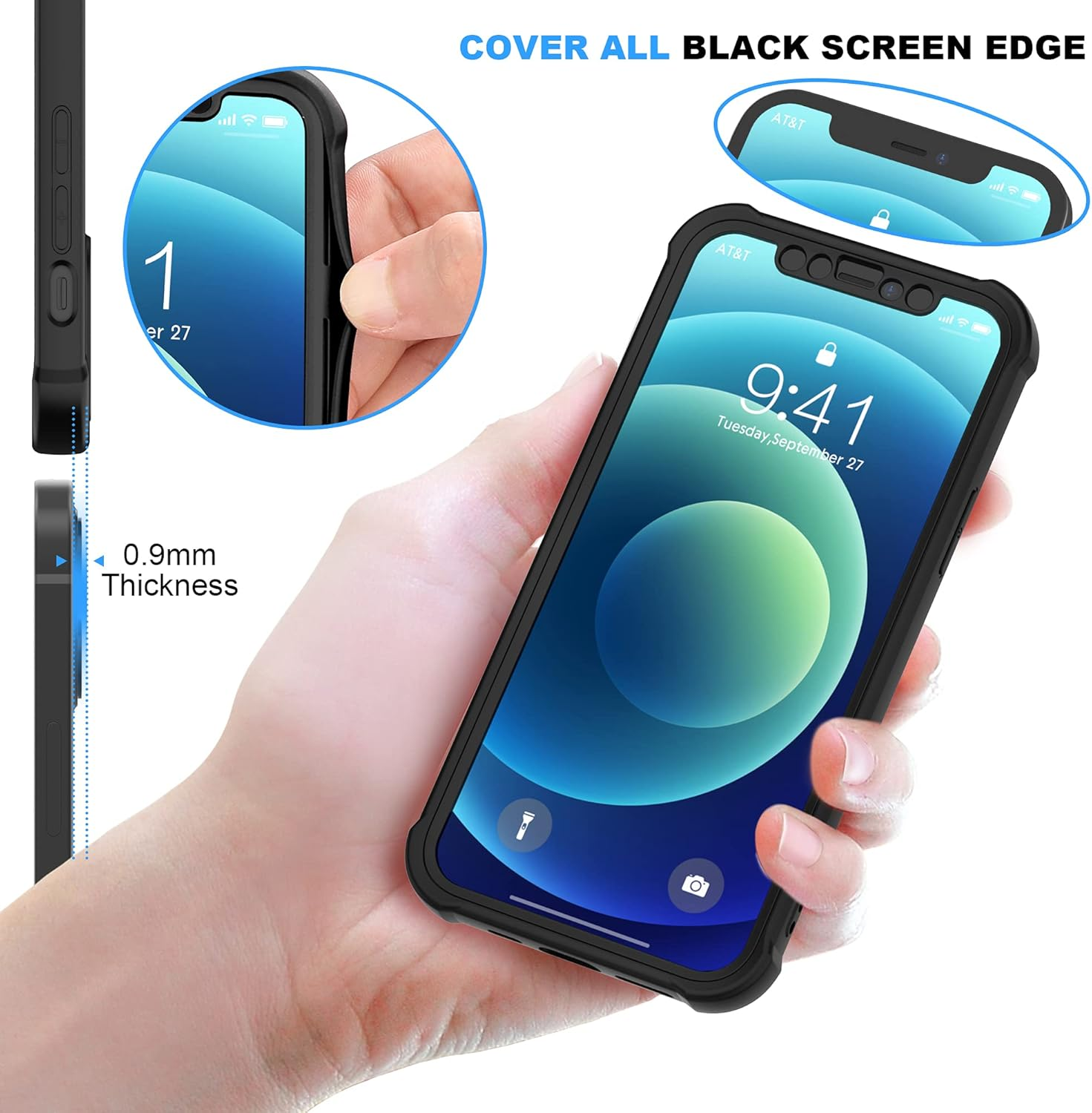 ORETECH Compatible with Iphone 12 Mini Case with [2 X Tempered Glass Screen Protector] 360&deg;Full Body Protection Hard PC TPU Slim Case for Iphone 12 Mini Case 5.4" - Black