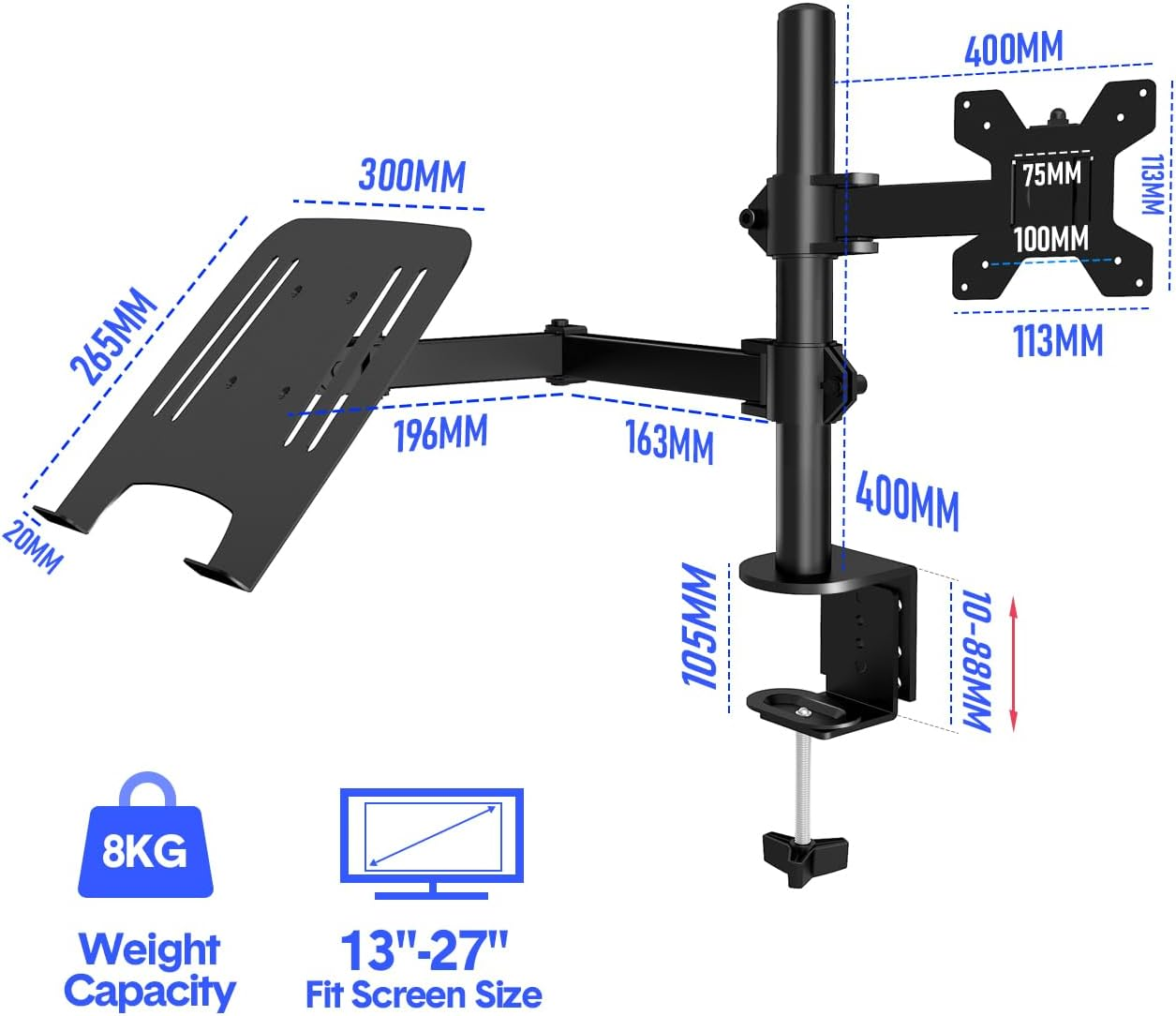 Monitor Stand with Laptop Holder - Height Adjustable Ergonomic Desk Mount for 13 to 32 Inch Screens & 12-17 Inch Laptops, Holds up to 8KG image number 1
