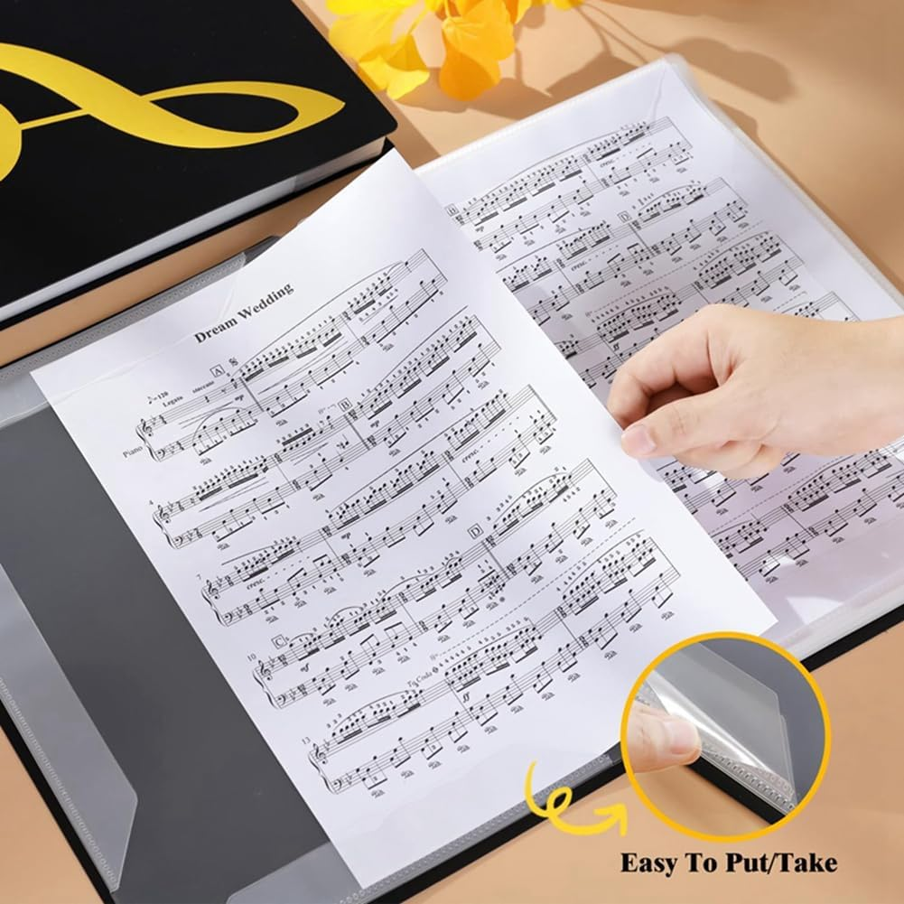 Sheet Music Folder, 60 Pages Capacity, Sheet Music Holder,Fits Letter Size A4, Writable & Detachable(Blue) Easy Install
