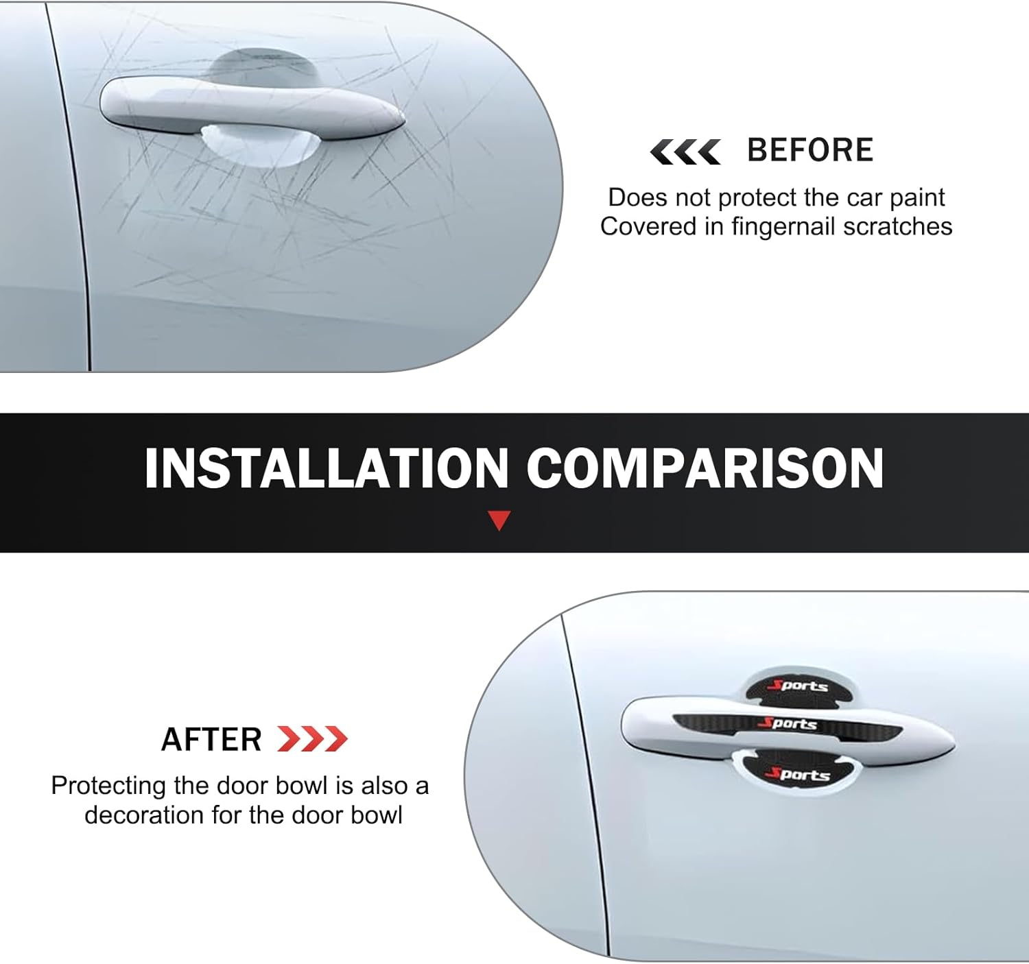 4PCS Car Door Protector, Sports Car Door Handle Scratch Protector, Door Handle Bowl Sticker, Doors Handle Protection Accessories, Universal for Most Car, SUV, Truck image number 6