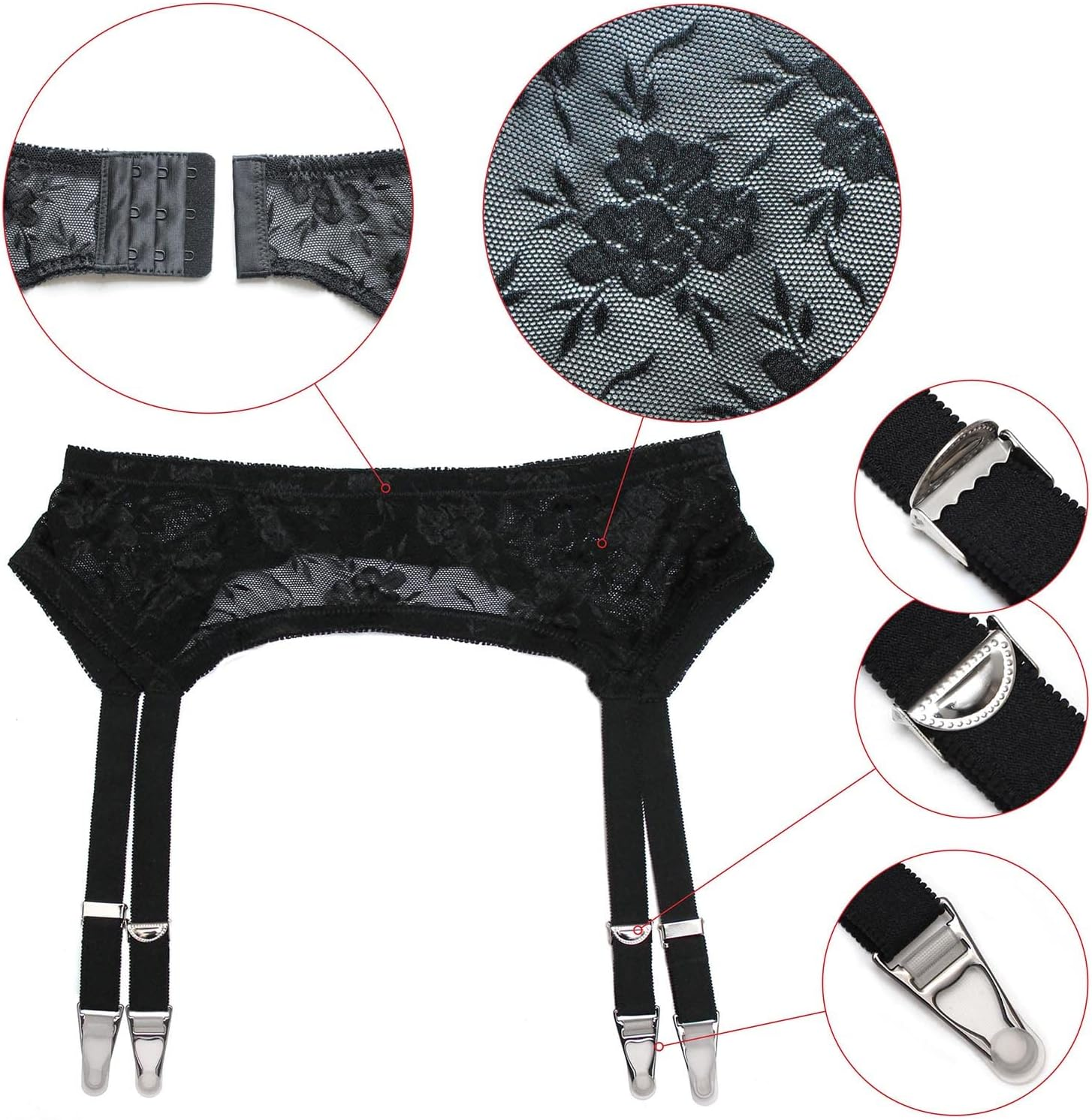 GARGALA Lace Garter Belt Sexy Black Suspenders for Women Lingerie plus Size with 4 Vintage Metal Clips for Stocking image number 4