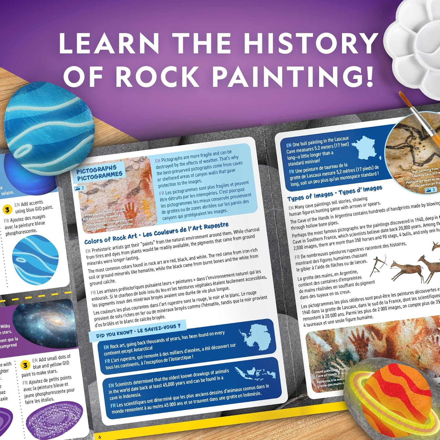 National Geographic Glow in the Dark Rock Painting Kit - Arts & Crafts Kit for Kids, Decorate 15 River Rocks with 15 Paints & Art Supplies, Kids Craft image number 5