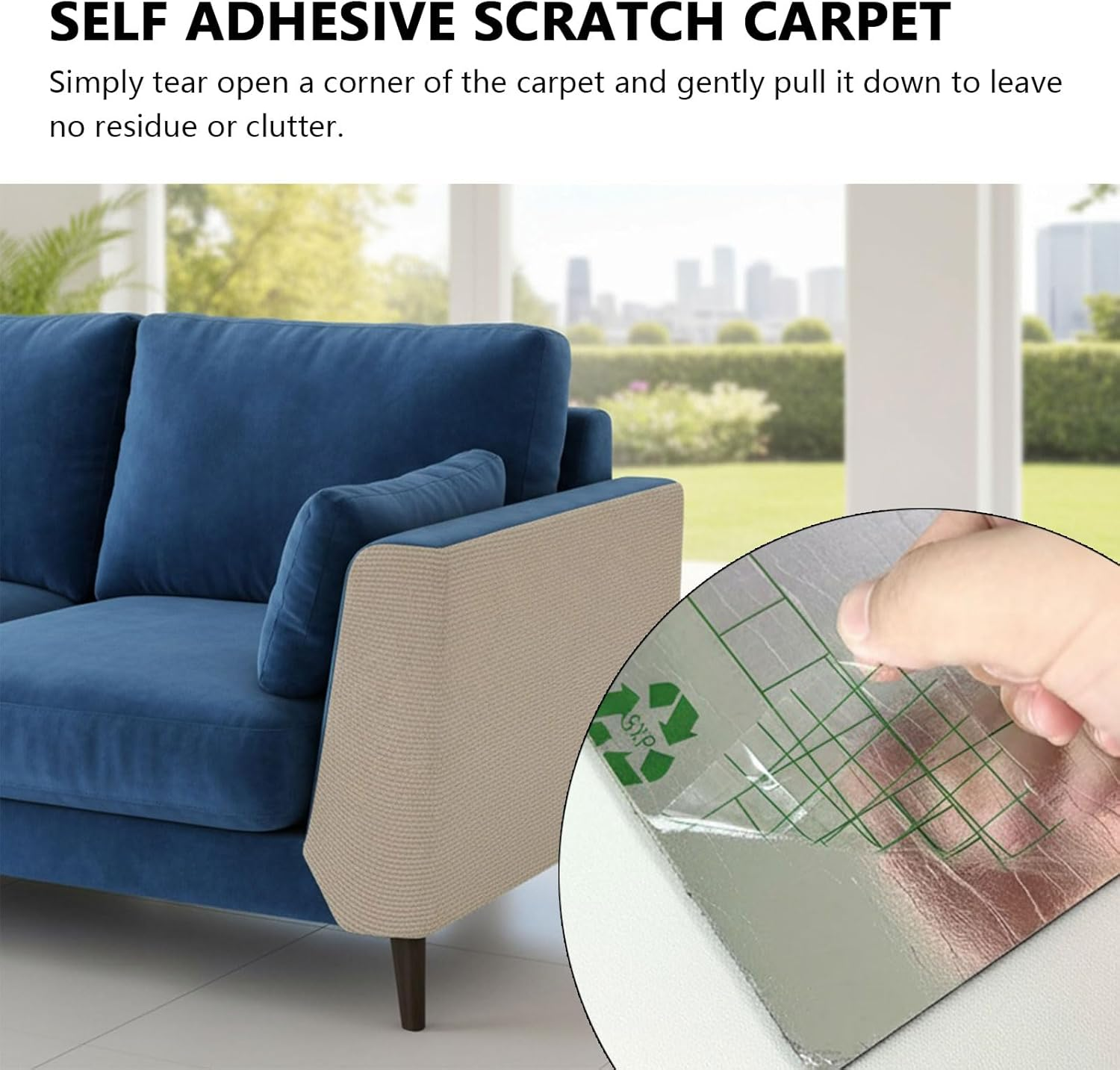 Cat Scratch Protector Climbing Mat,Cat Scratching DIY Furniture Guard Mat for Sofa Couch Cat Tree Wall Protection for Pet Cats (100 Cm X 30 Cm/39.37" X 11.81"),Reusable Self-Adhesive - Ruibex (Khaki) image number 3