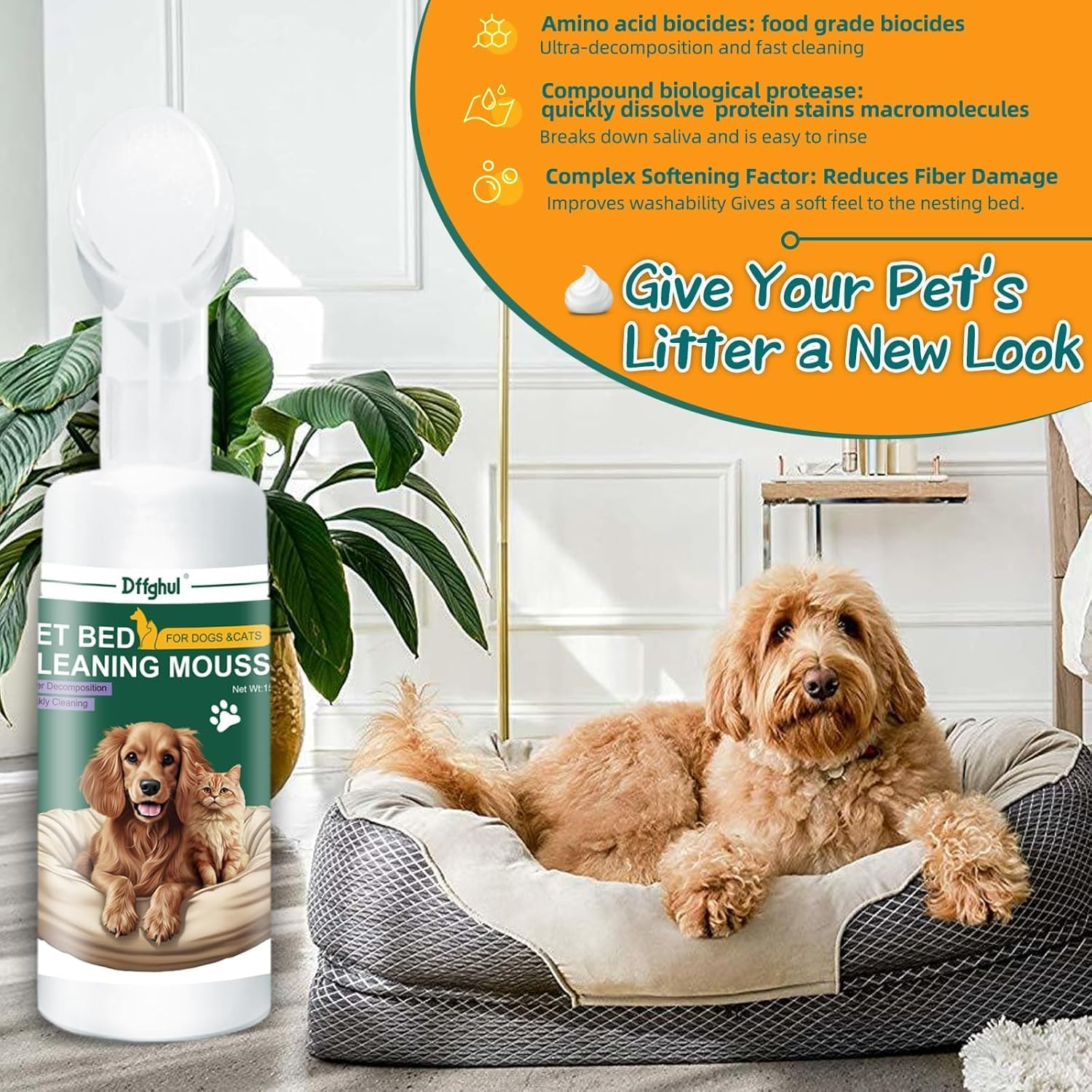 Pet Stain Cleaner Mousse &ndash; No-Rinse Foaming Carpet Cleaner for Dog & Cat Urine, Feces, Vomit &ndash; Safe for Pet Beds, Toys, Carpets, Odor Eliminator image number 4