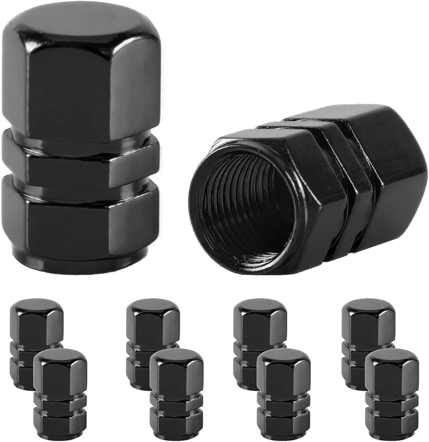 FUZVOL 8PCS Dust Caps Aluminium Alloy Tyre Valve Caps Leak-Proof Wheel Caps Universal Metal Tire Covers with Seal Ring for Car Truck Bike Motorcycle（Black） image number 1